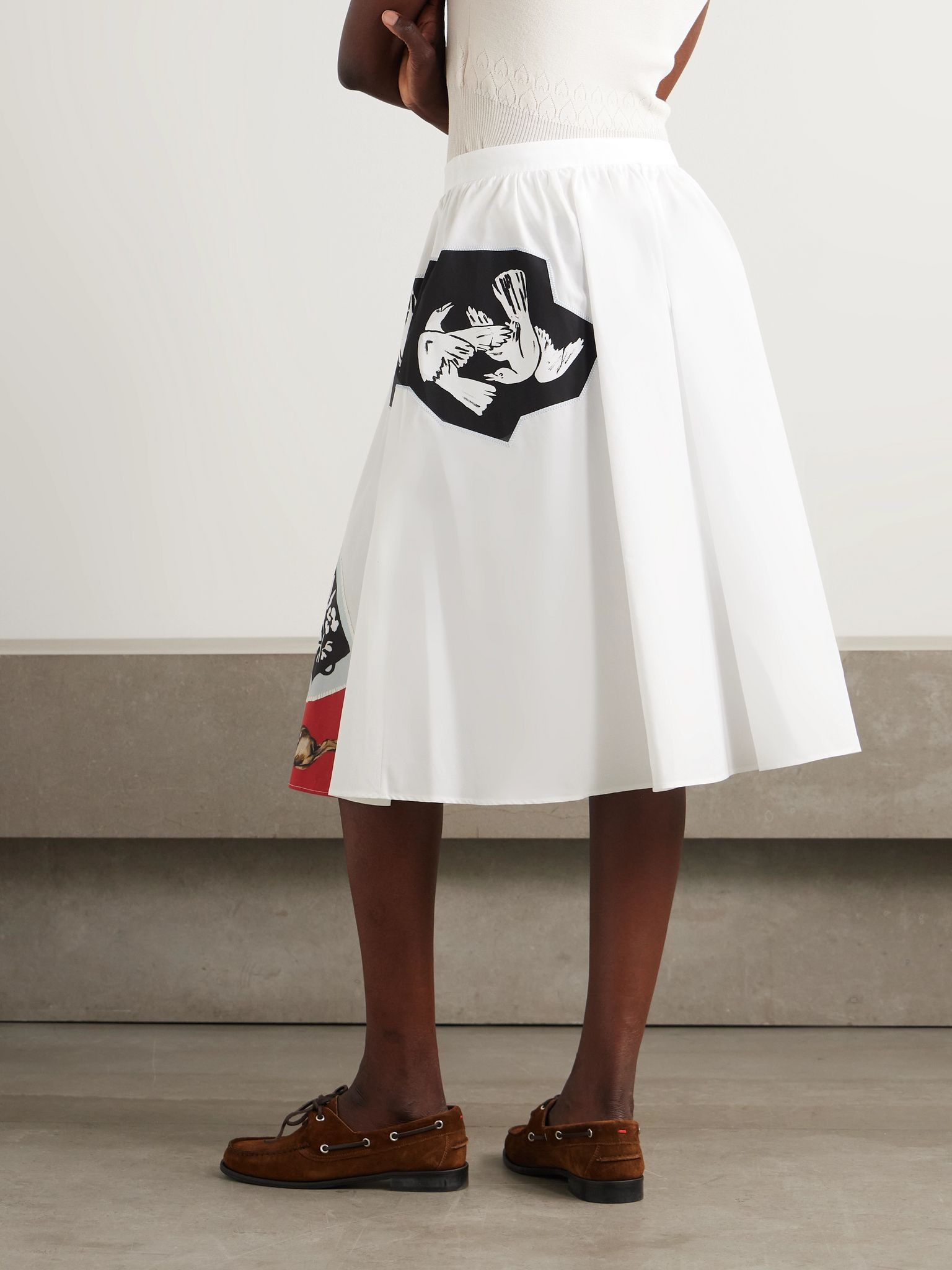 Printed pleated cotton-poplin midi skirt Multi - 3