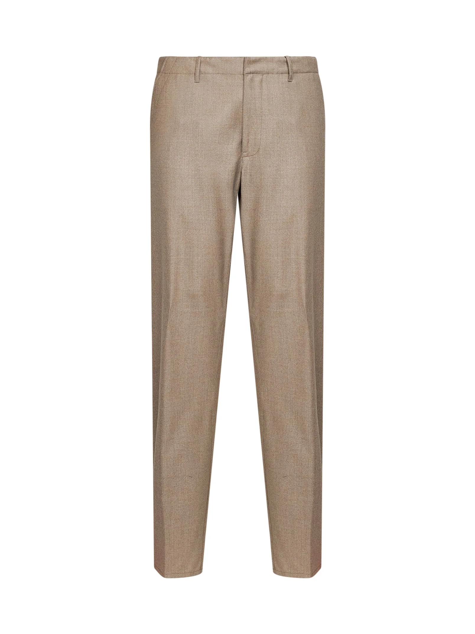 Beige wool flannel trousers with logo - 1