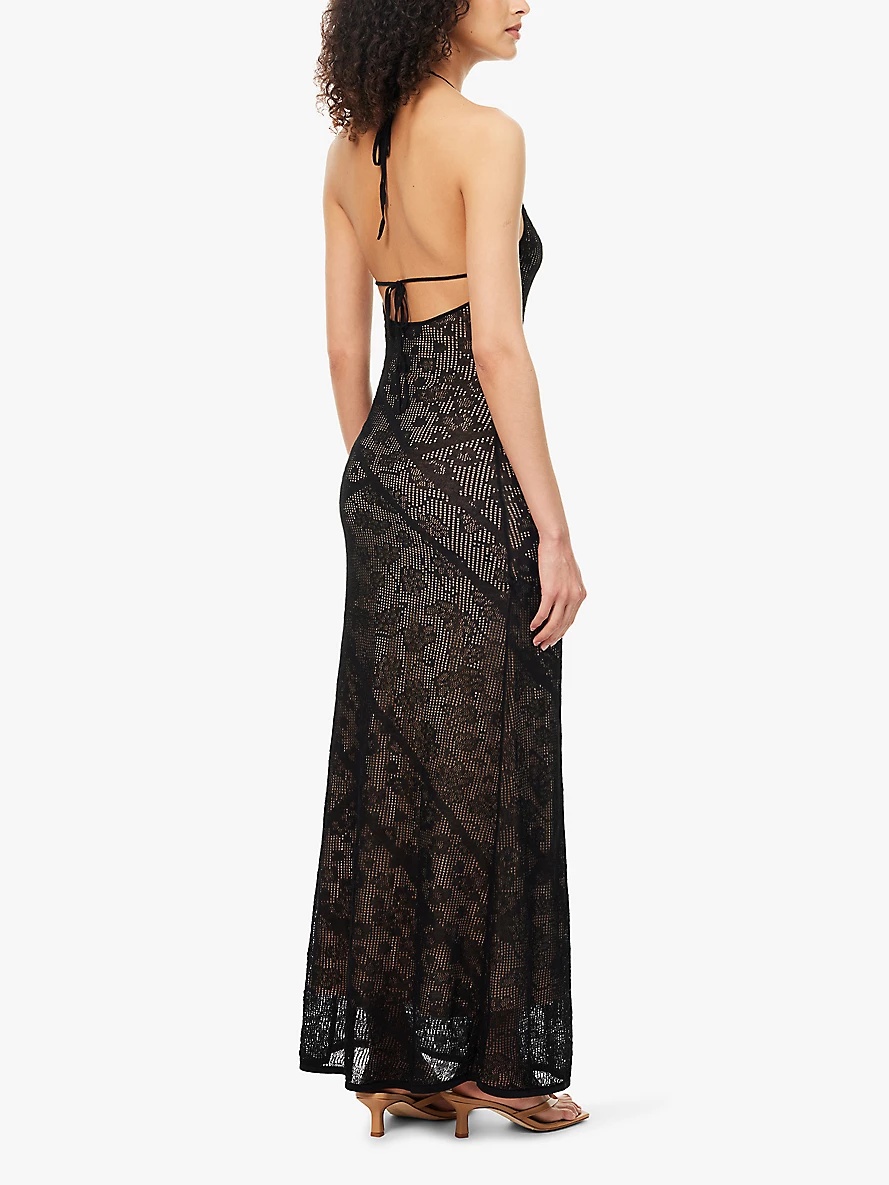 Lace halterneck stretch-knit  midi dress - 4