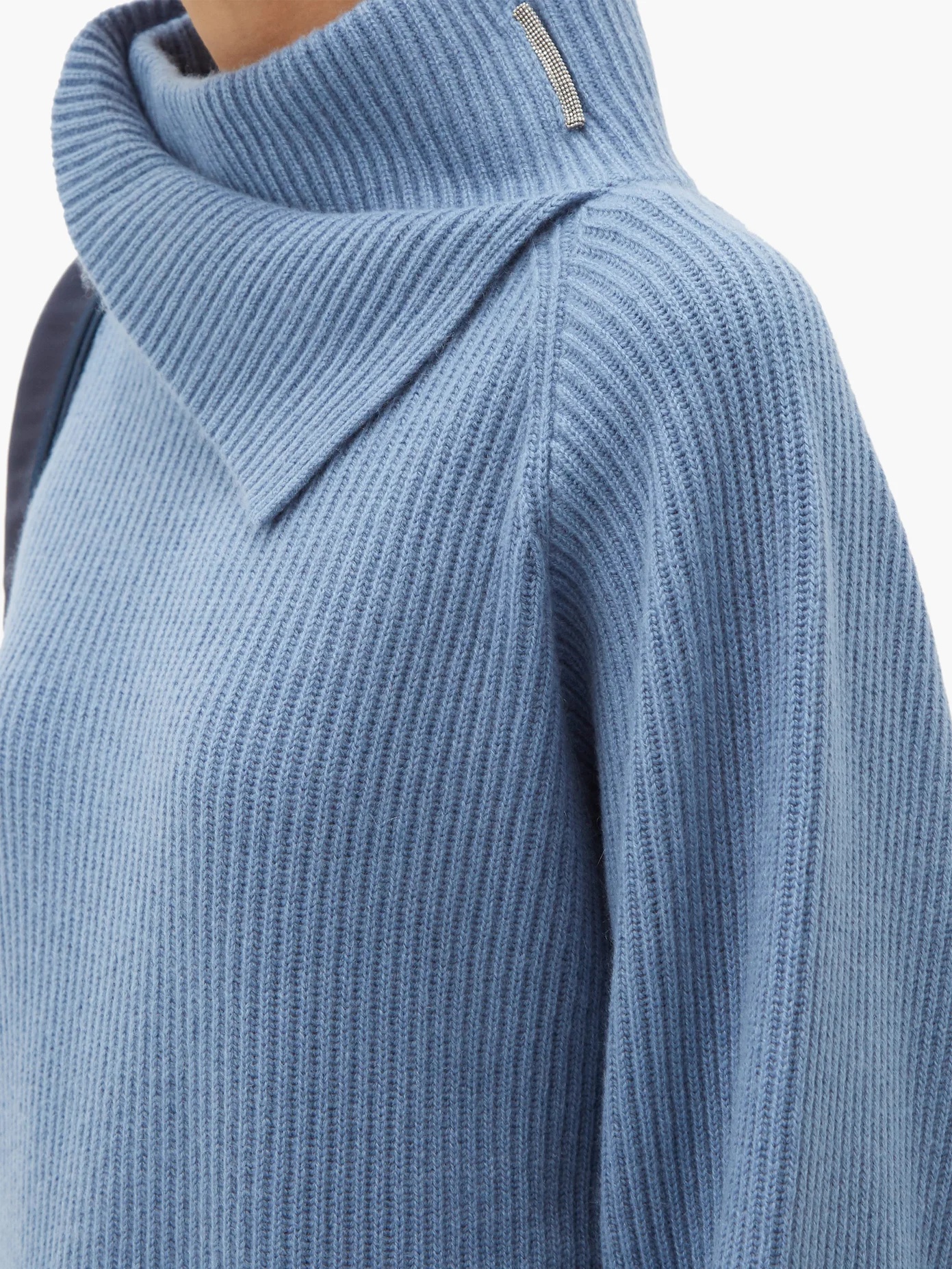 Foldover-neck ribbed cashmere sweater - 3