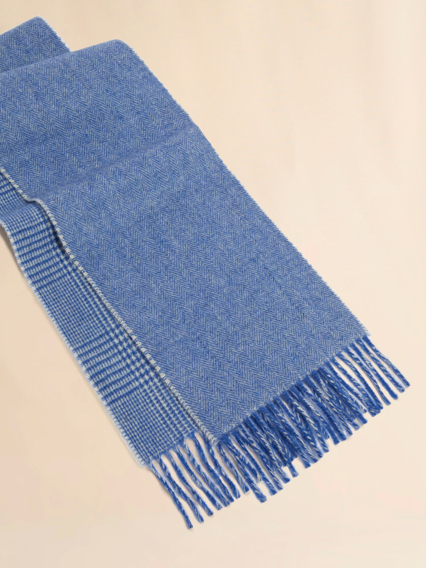 LIGHT BLUE WOOL SCARF WITH PRINCE OF WALES CHECK - 4