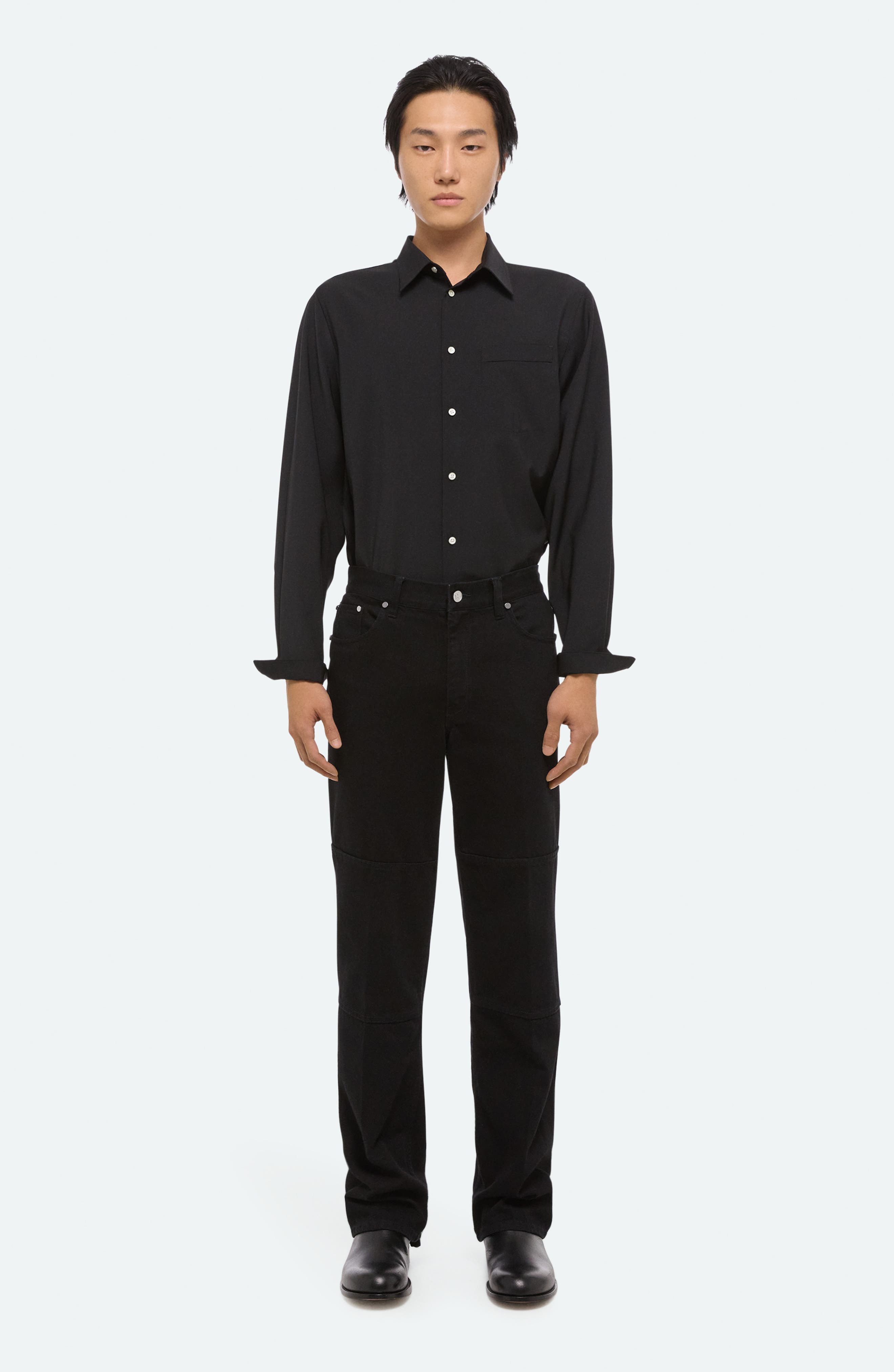 Helmut Lang Exposed Back Zip Detail Carpenter Jeans in Rinsed Black - 7