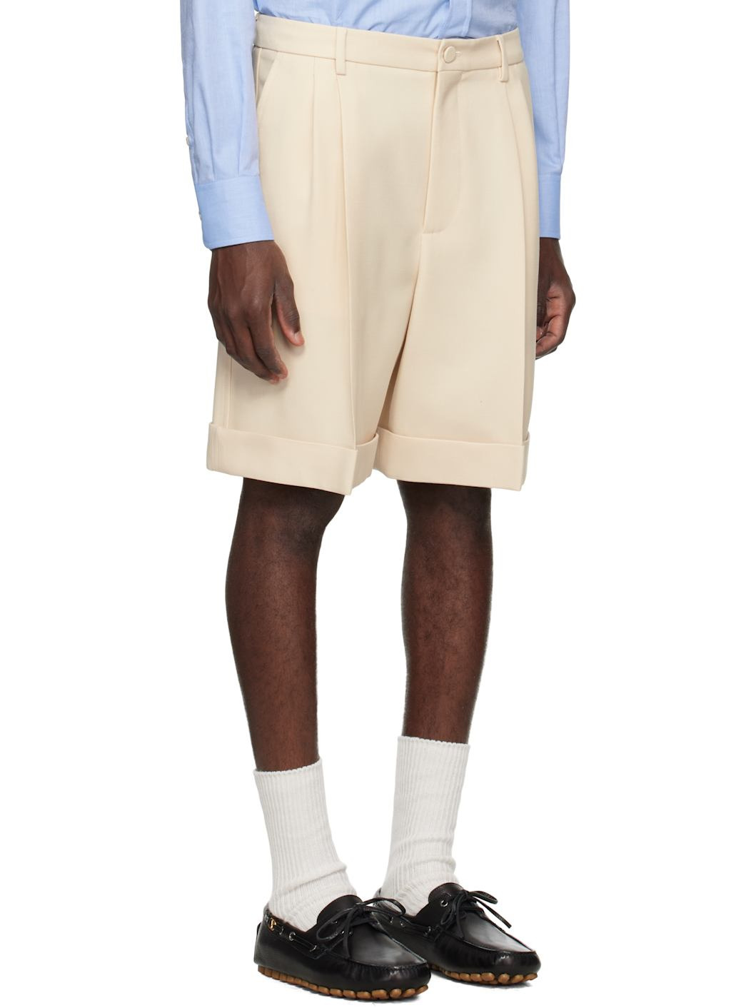 Beige Pleated Shorts - 2