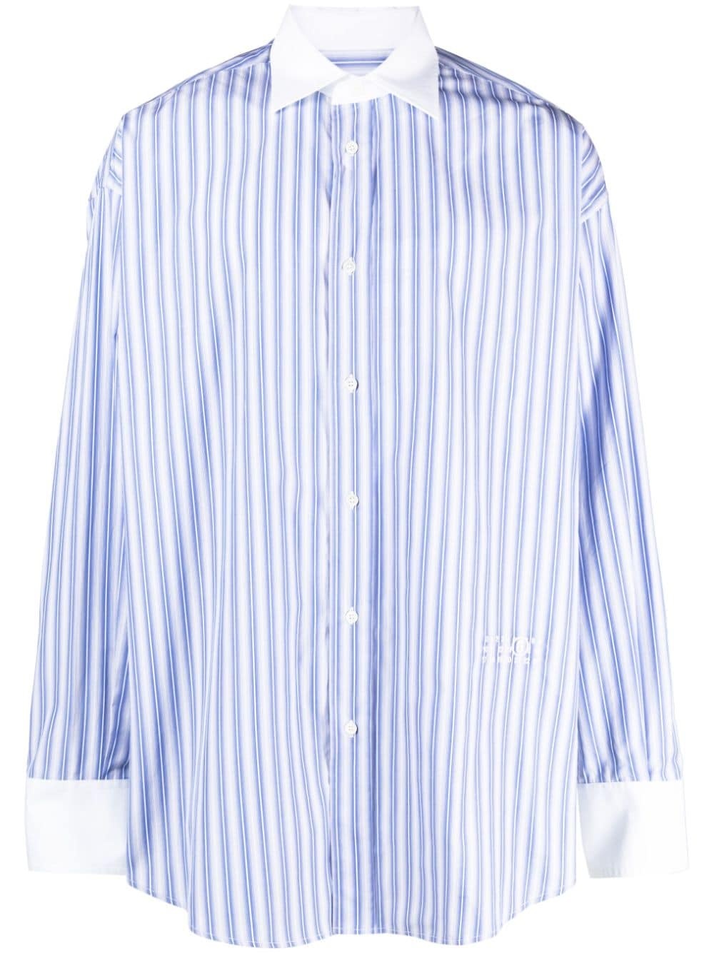 logo-embroidered striped cotton shirt - 1