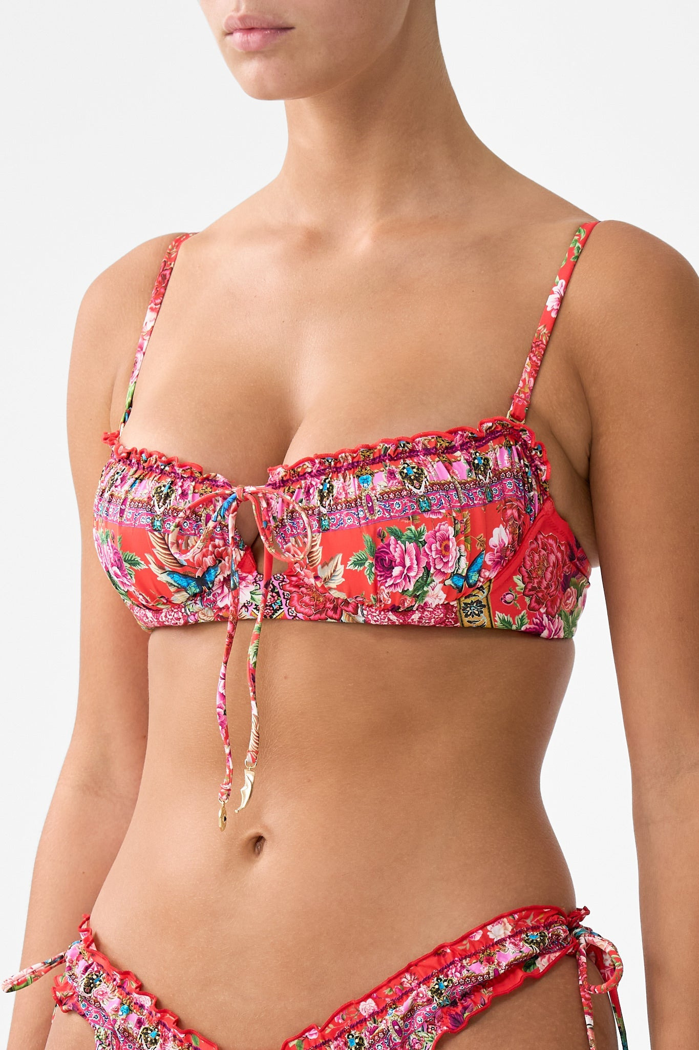 RUCHED CUP UNDERWIRE BIKINI TOP WITH FRONT TIE - 5