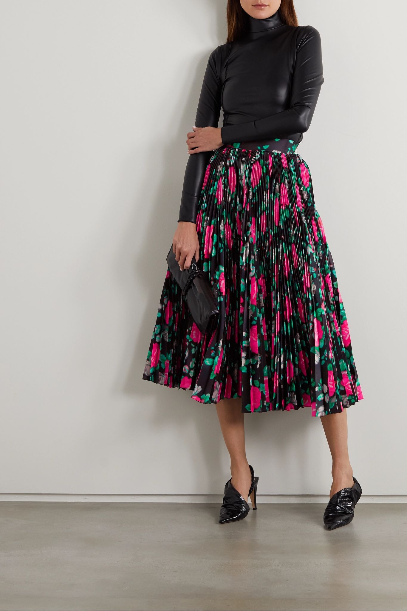 Pleated floral-print taffeta midi skirt - 2