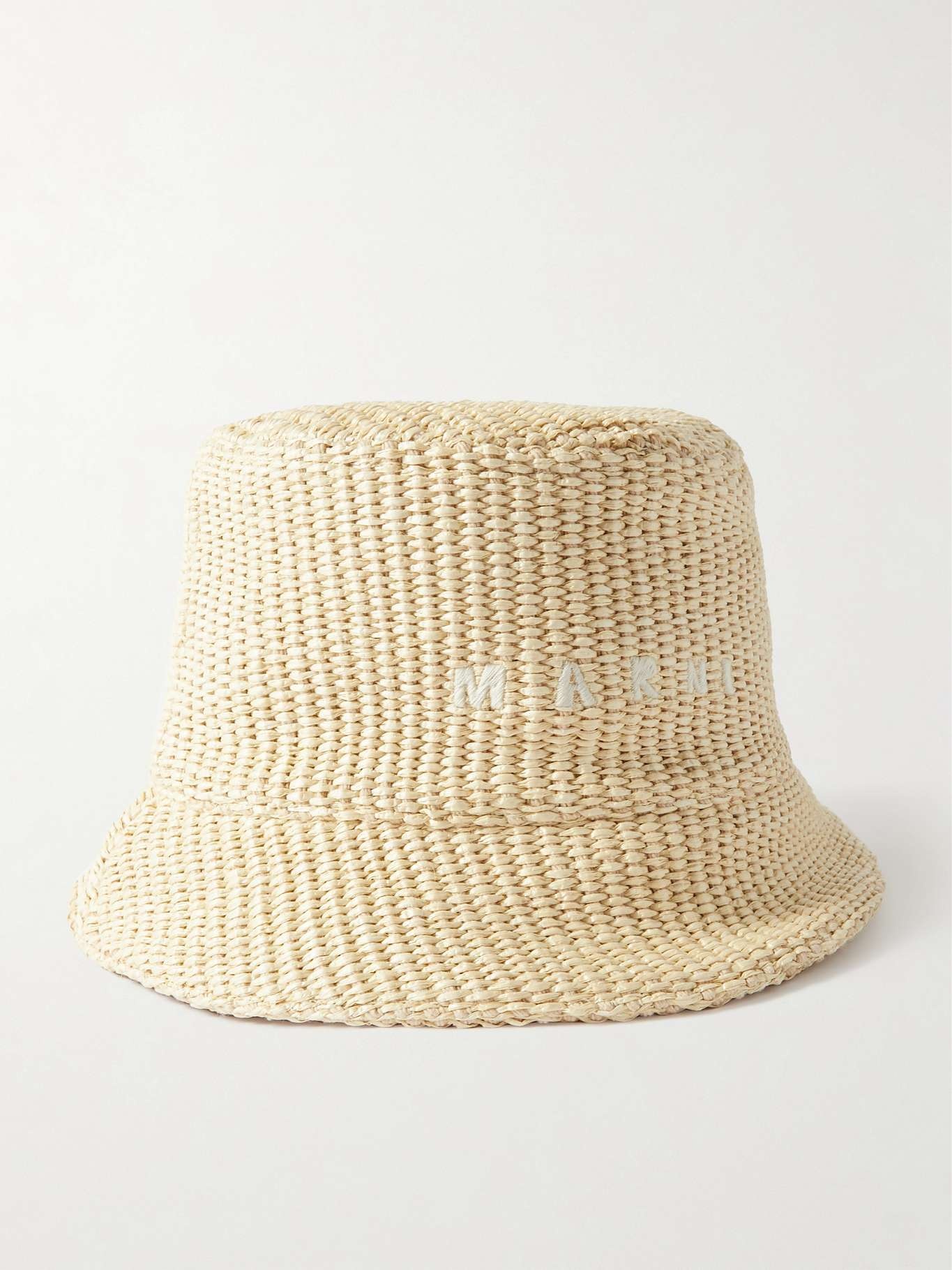 Embroidered faux raffia bucket hat - 1
