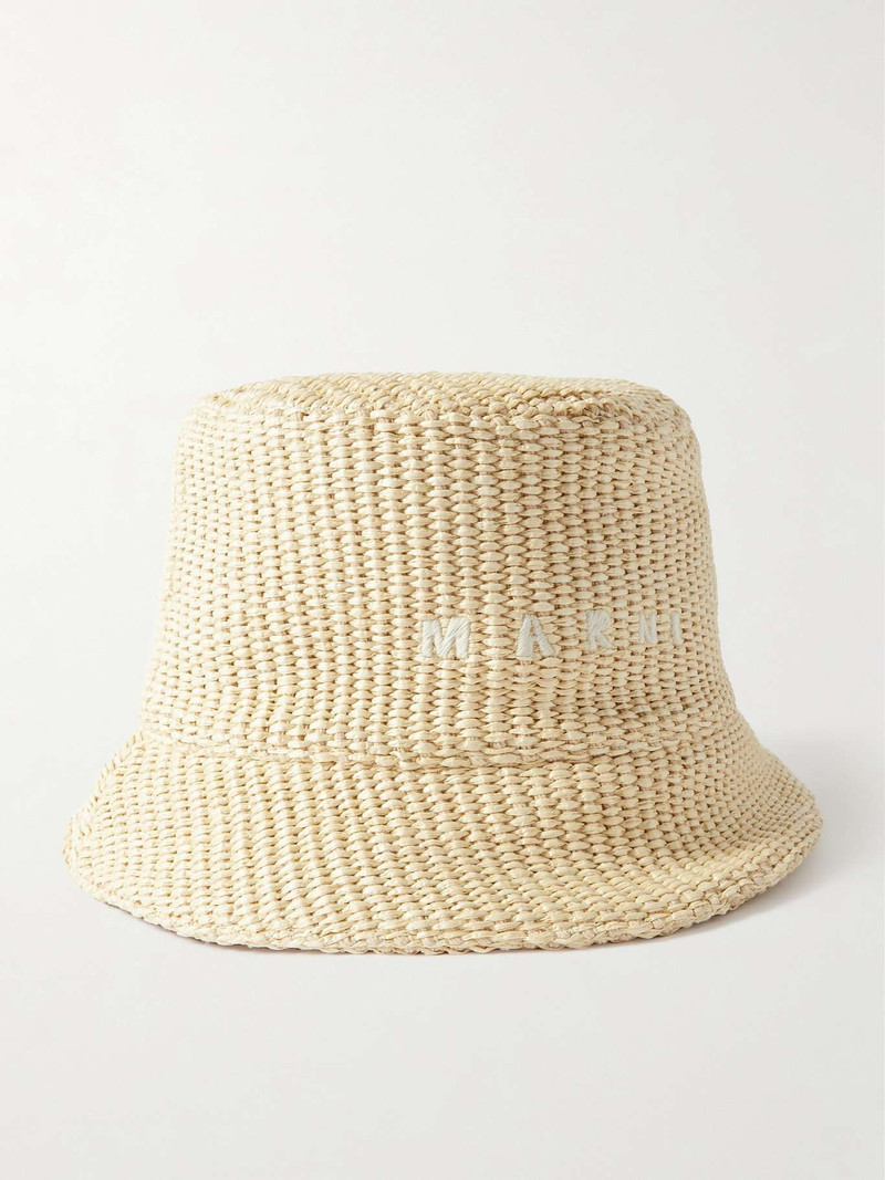수를 놓은 가짜 raffia 물통 모자 1