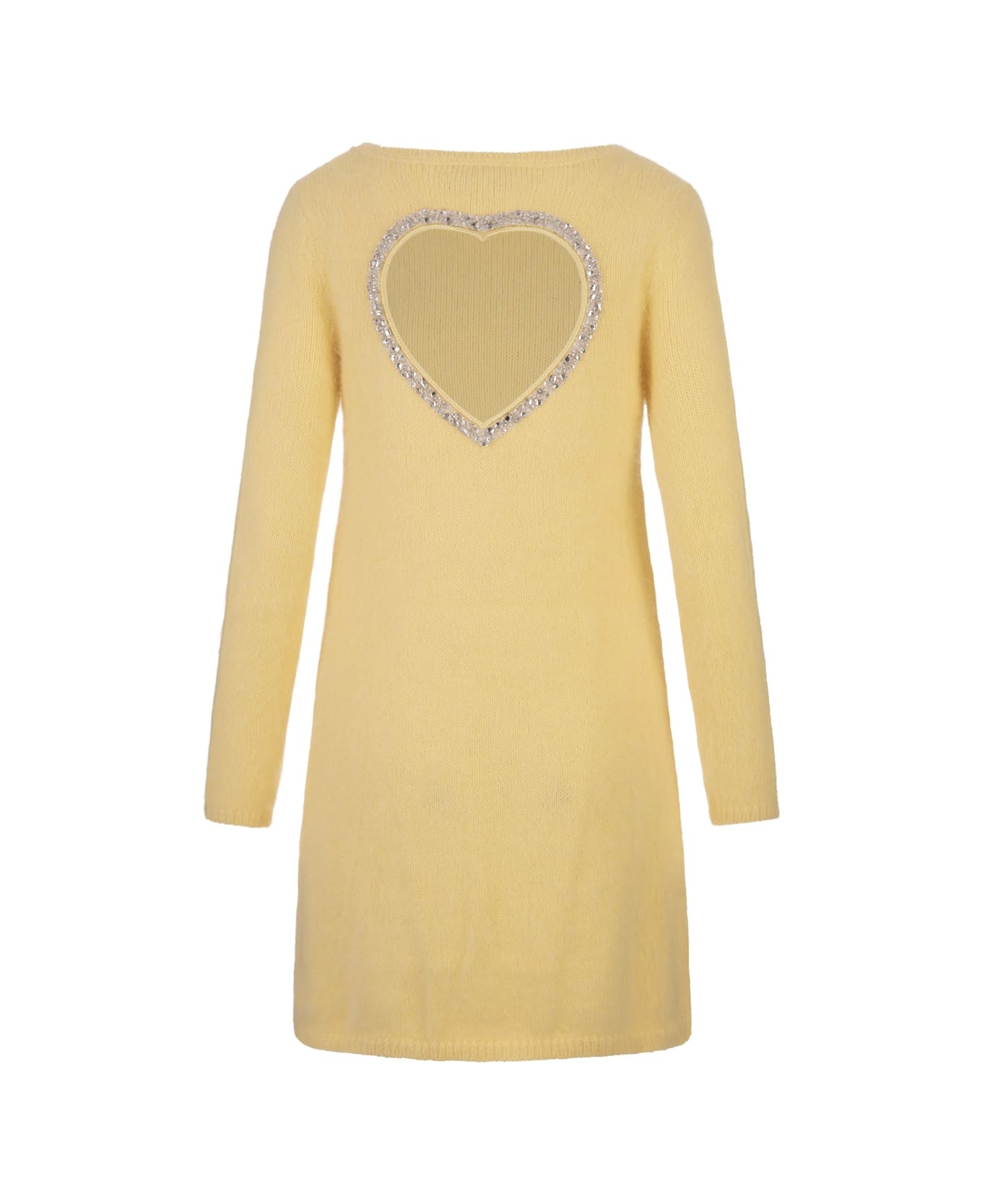 Yellow Short Dress With Heart Cut-out And Crystals - 2