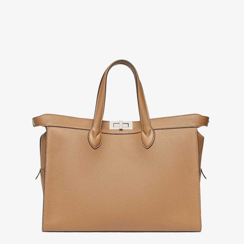 Iconic Peekaboo ISeeU Forty8 bag made of beige Cuoio Romano leather. Roomy compartment with double-s 1
