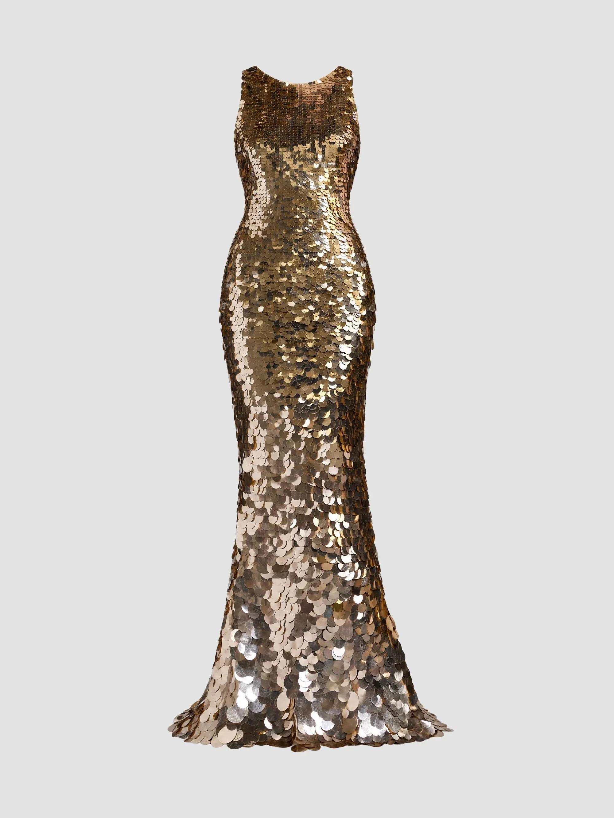 Women's Sequined Sleeveless Gown - Gold - 1