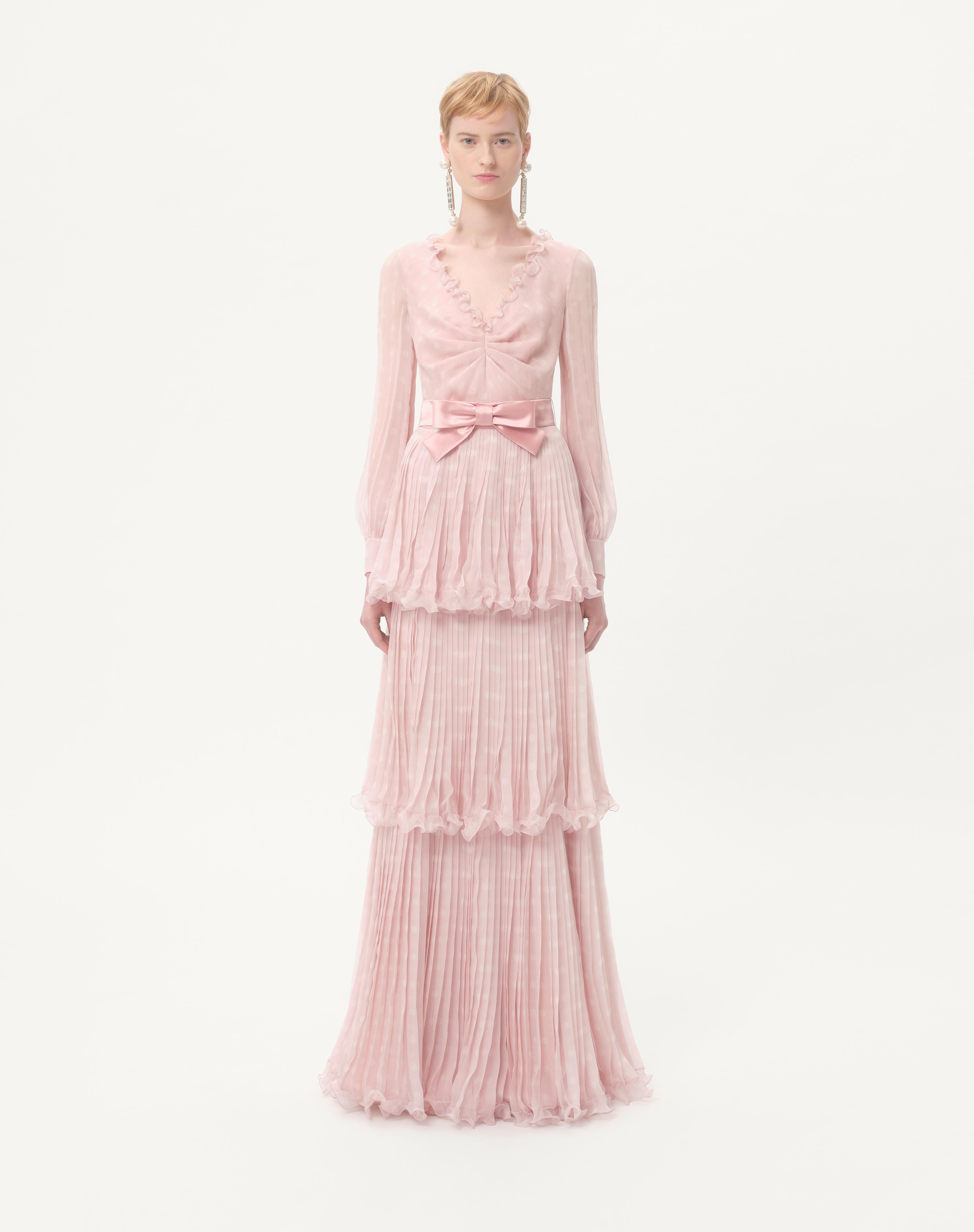 LONG DRESS IN CREPONNE CHIFFON WITH PLUS DE POIS PRINT - 4