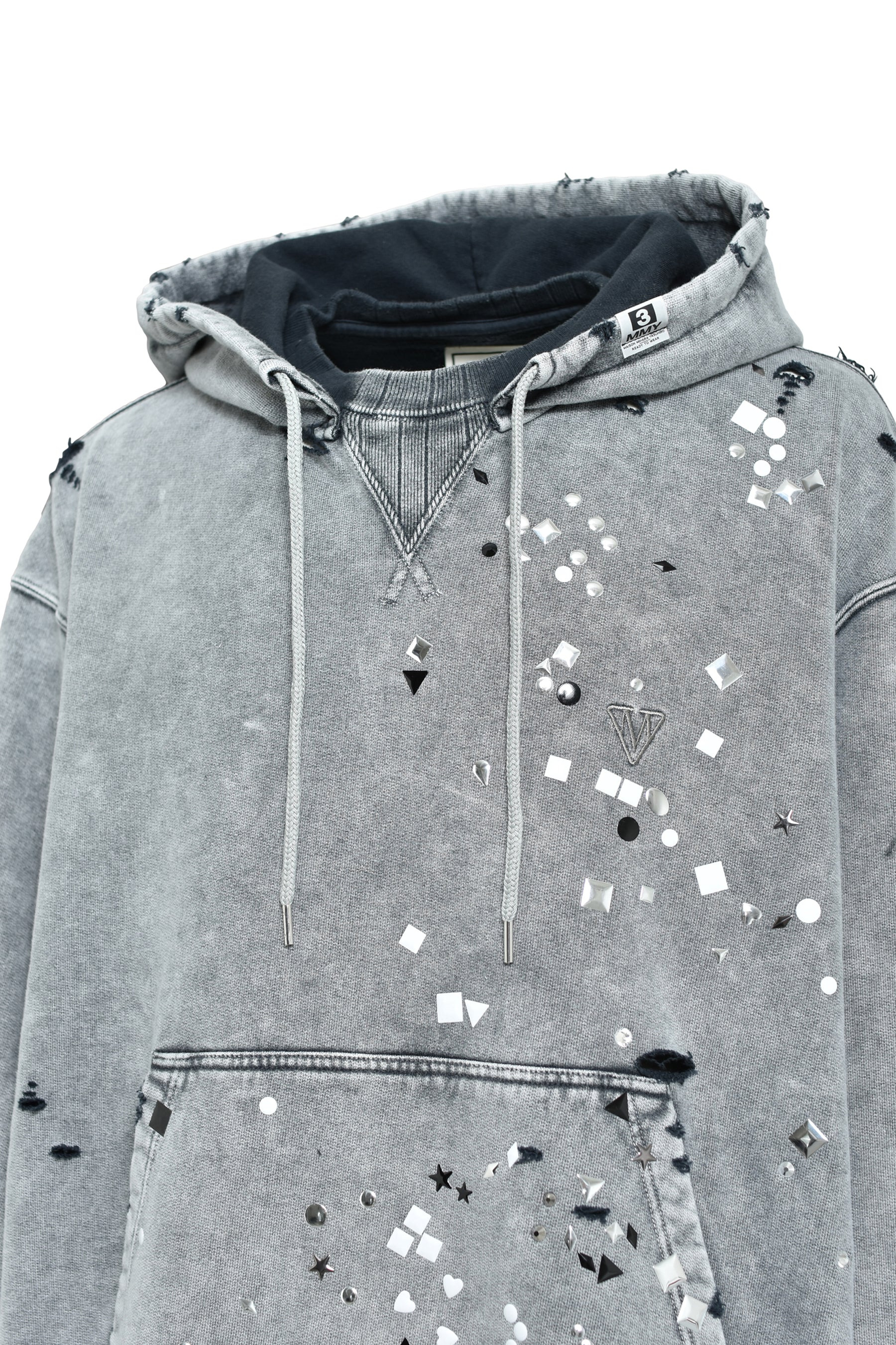 EMBELLISHED BLEACHED HOODIE / GRY - 9