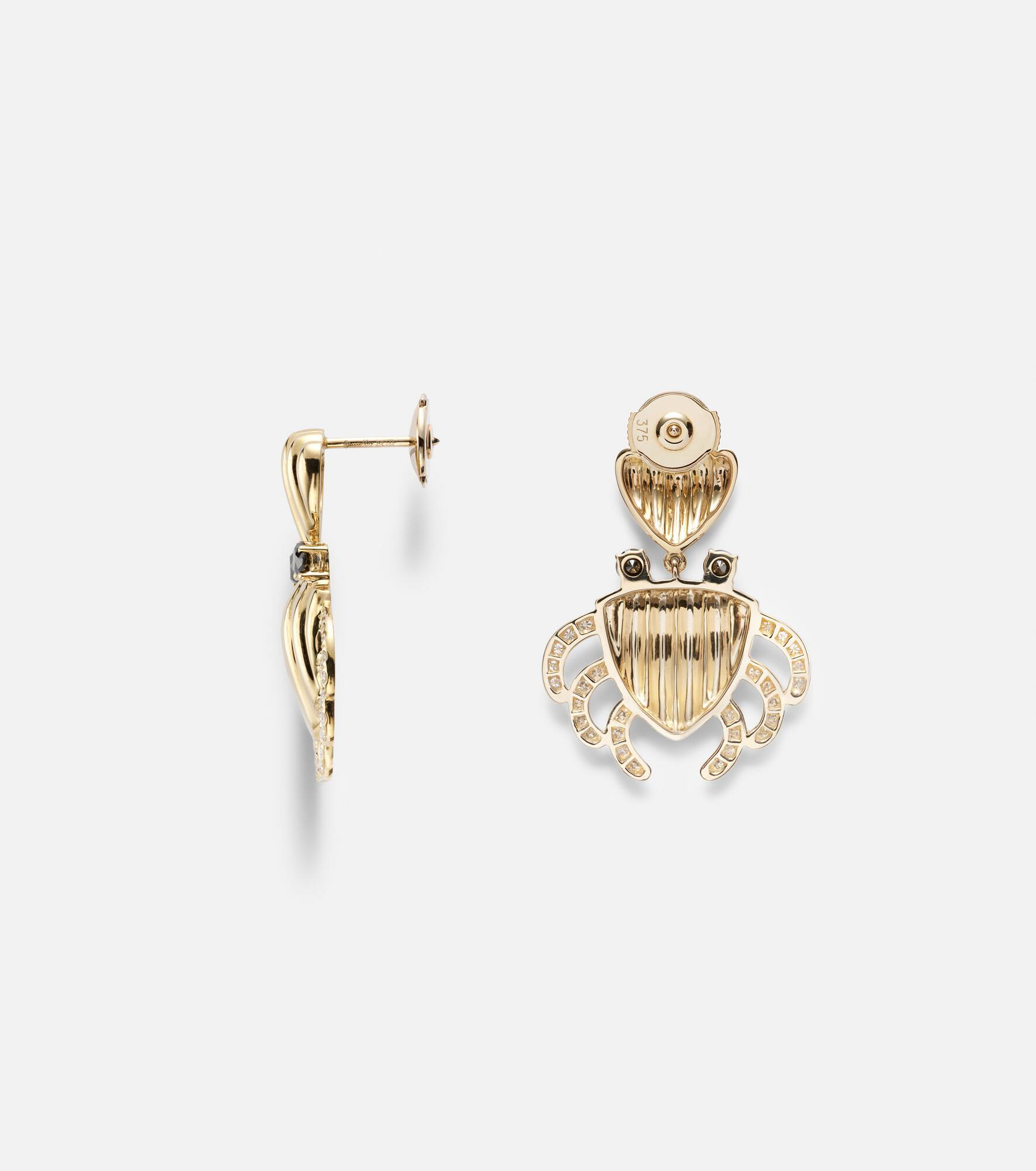Crabe Coquillage 9kt gold earrings with diamonds - 4