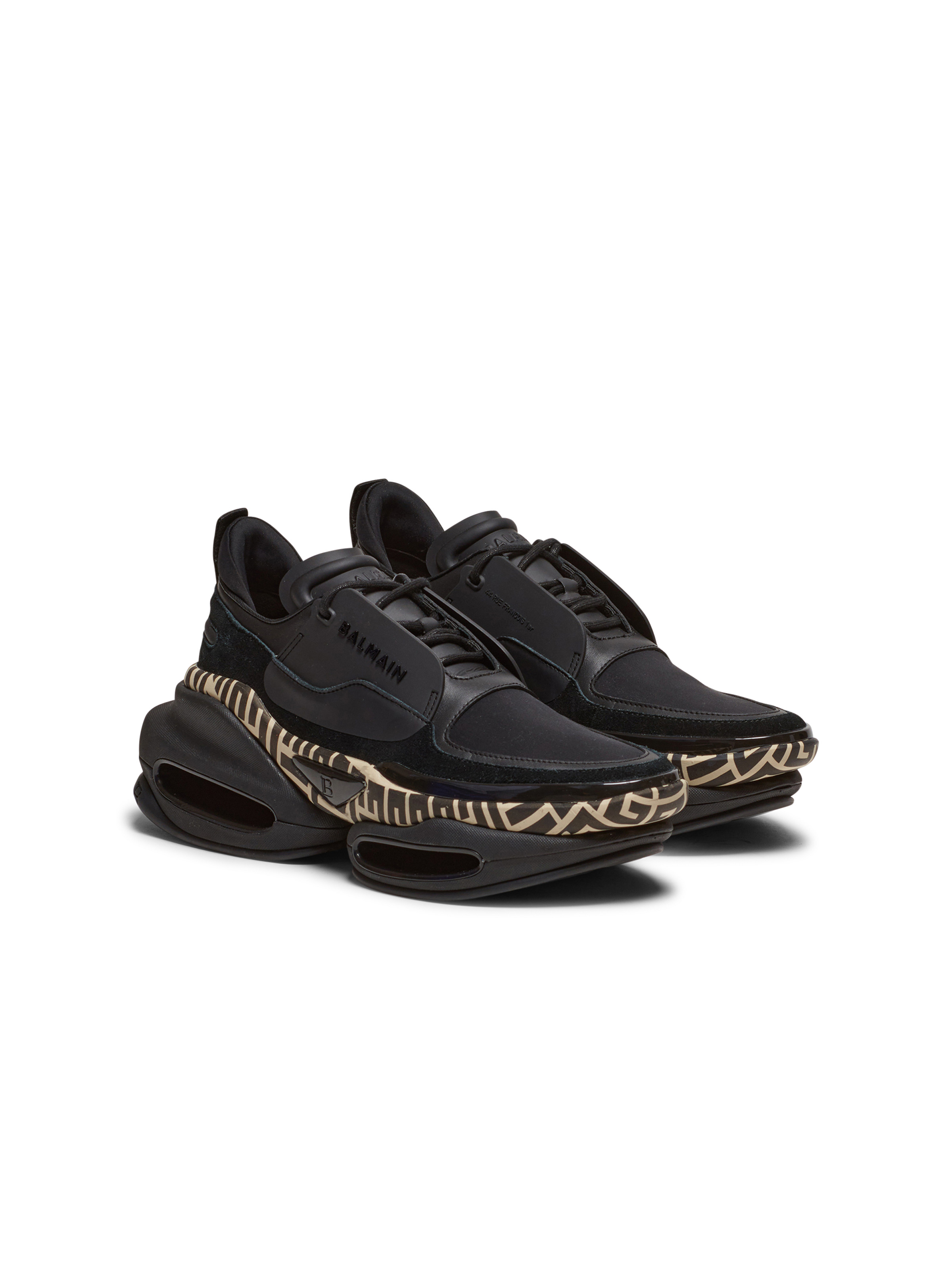 Leather and suede B-Bold low-top trainers with monogram print - 2