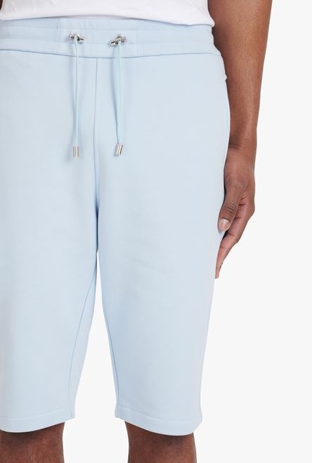 Pale blue eco-designed cotton shorts with flocked white Balmain Paris logo - 6