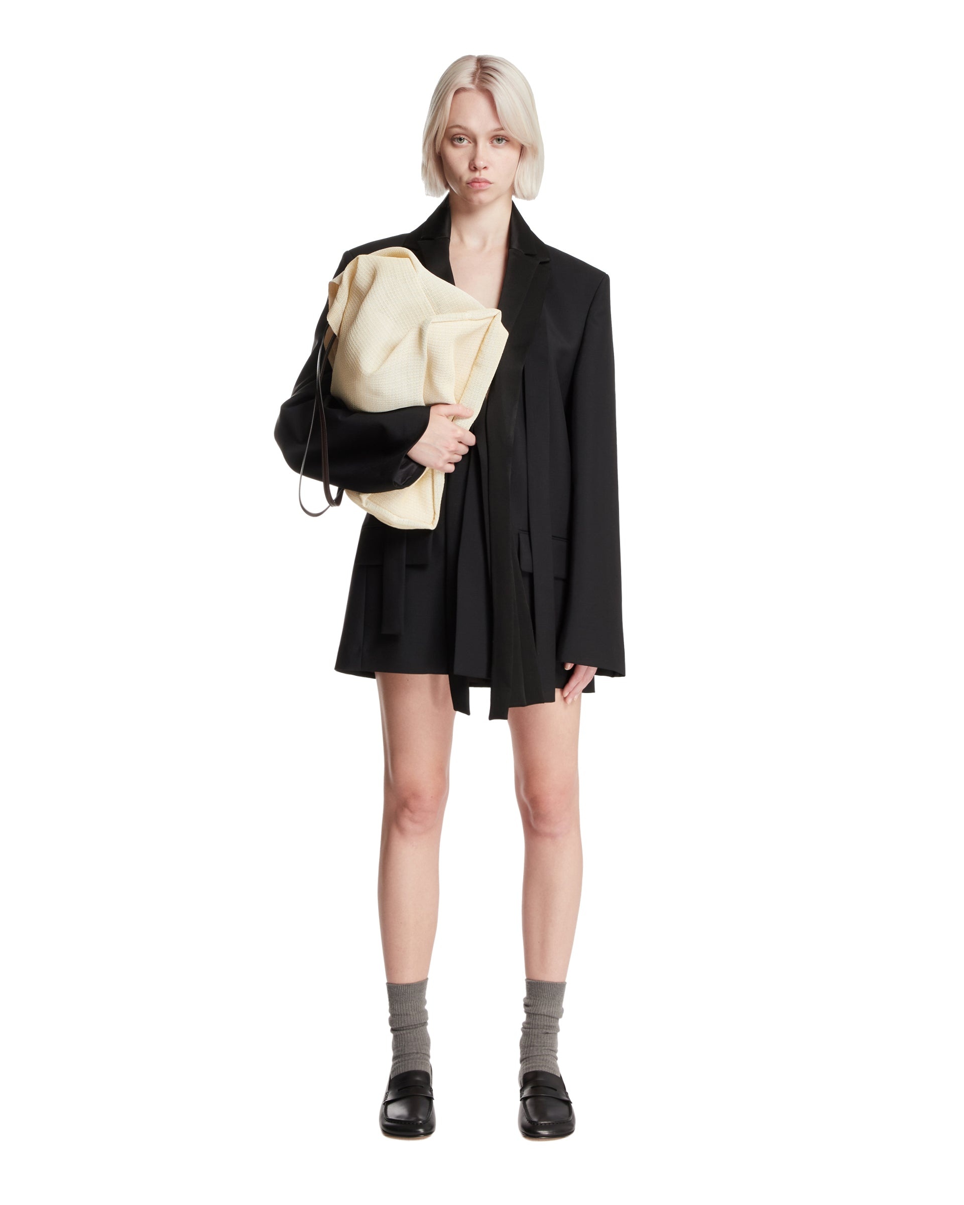 Black Deconstructed Blazer with Satin Lapels - 2