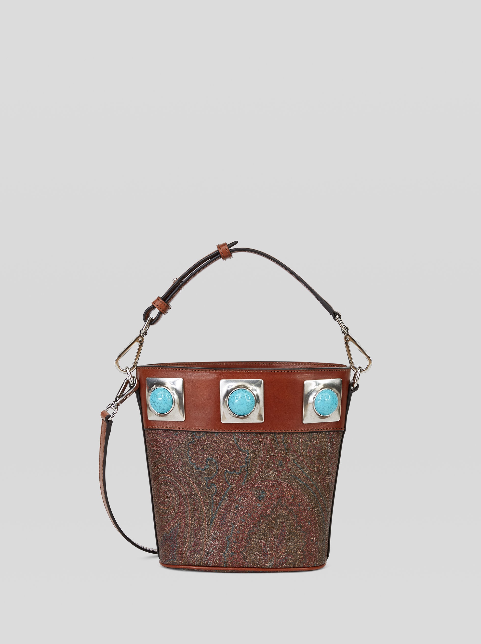 CROWN ME PAISLEY BUCKET BAG WITH TURQUOISE STUDS - 1