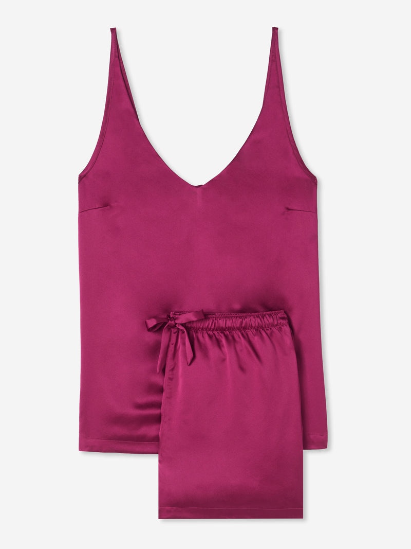 Women's Short Cami Pyjamas Bailey 2 Silk Satin Berry - 1