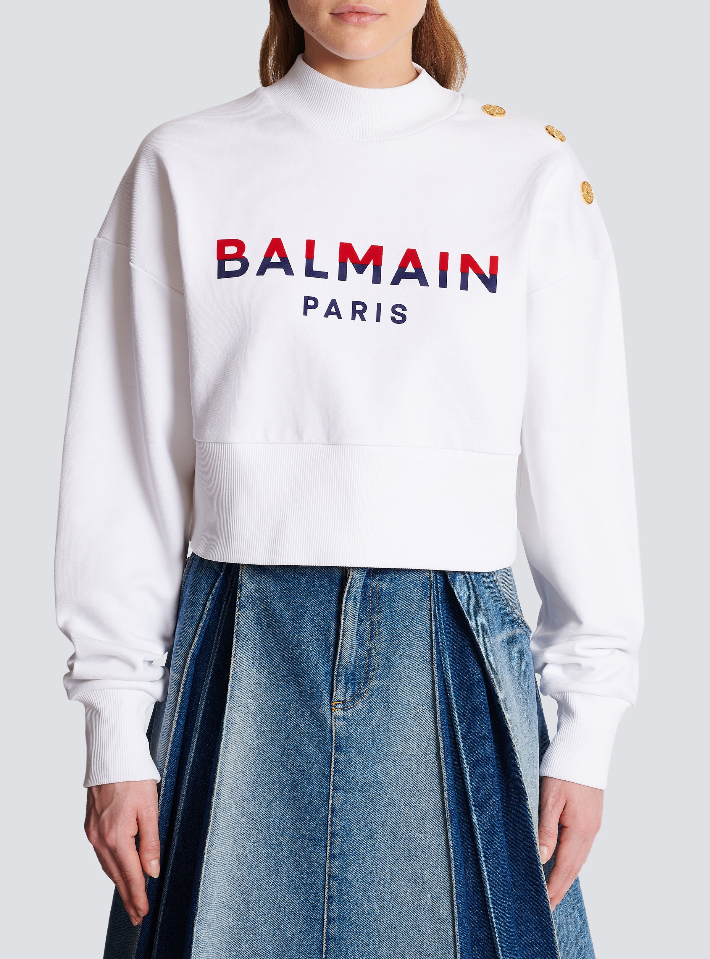 Flocked Balmain Paris cropped sweatshirt - 5