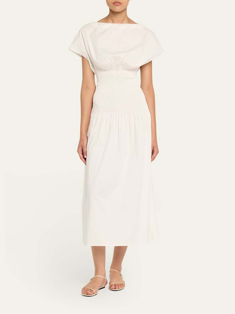 ANNA QUAN Ava Short-Sleeve Smocked Midi Dress outlook