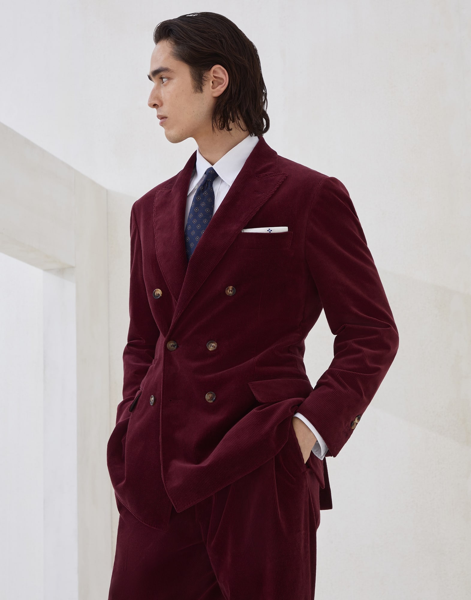Comfort cotton and cashmere corduroy one-and-a-half breasted deconstructed blazer - 4