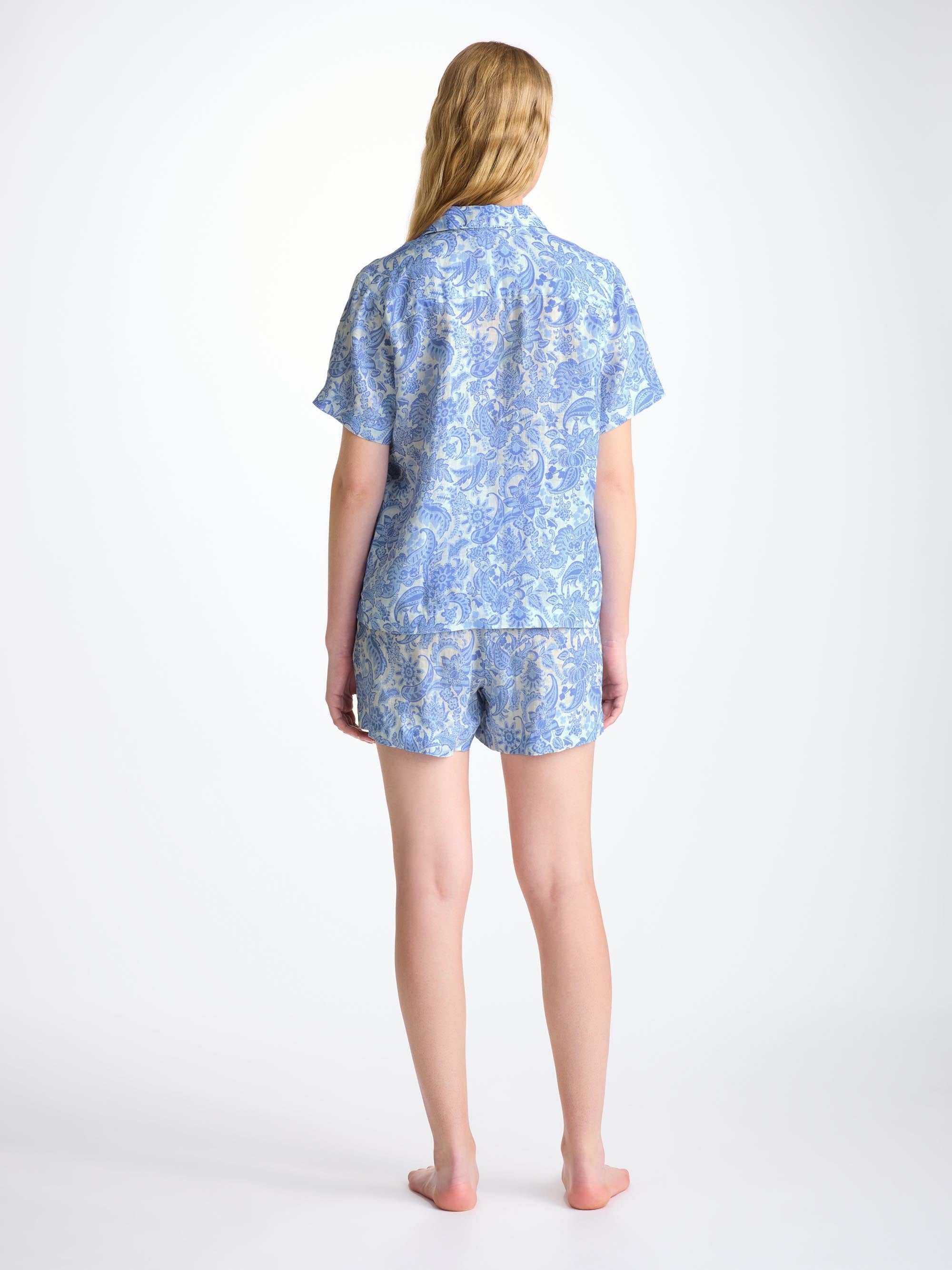 Women's Short Pajamas Linen White Jungle Paisley Print - 3