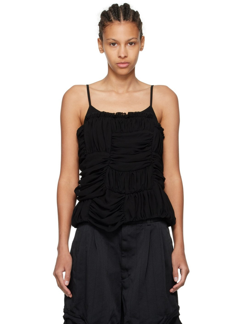 Black Gathered Tank Top - 1
