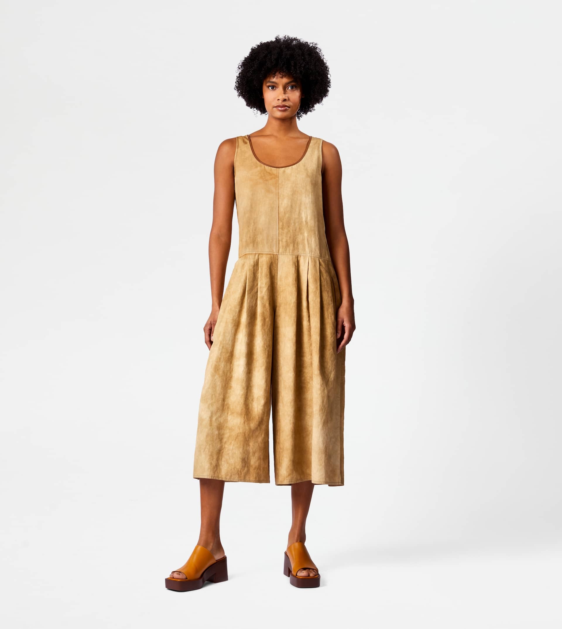 LINEN BLEND SHORT JUMPSUIT - BROWN - 2