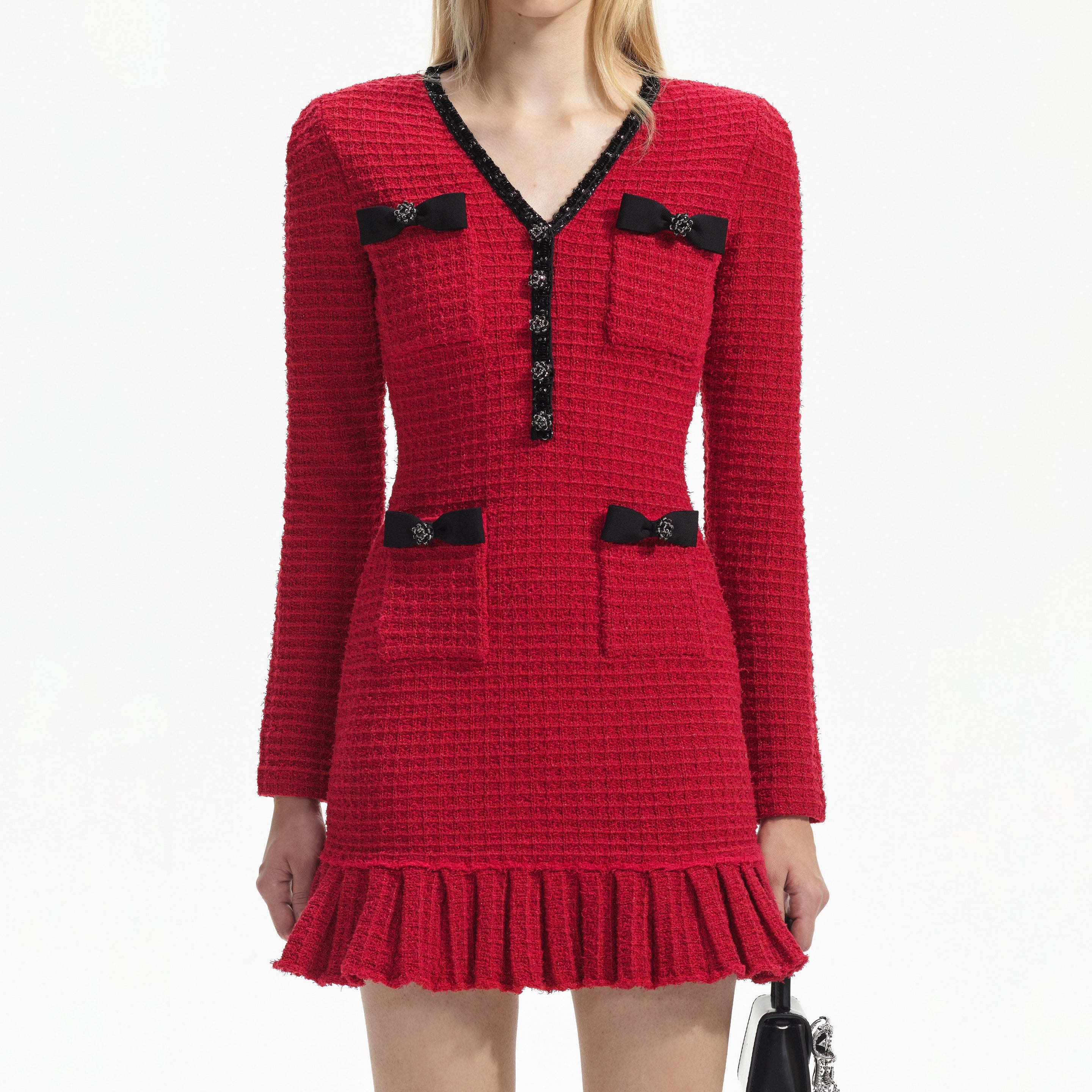 self-portrait Red Knit Mini Dress | REVERSIBLE