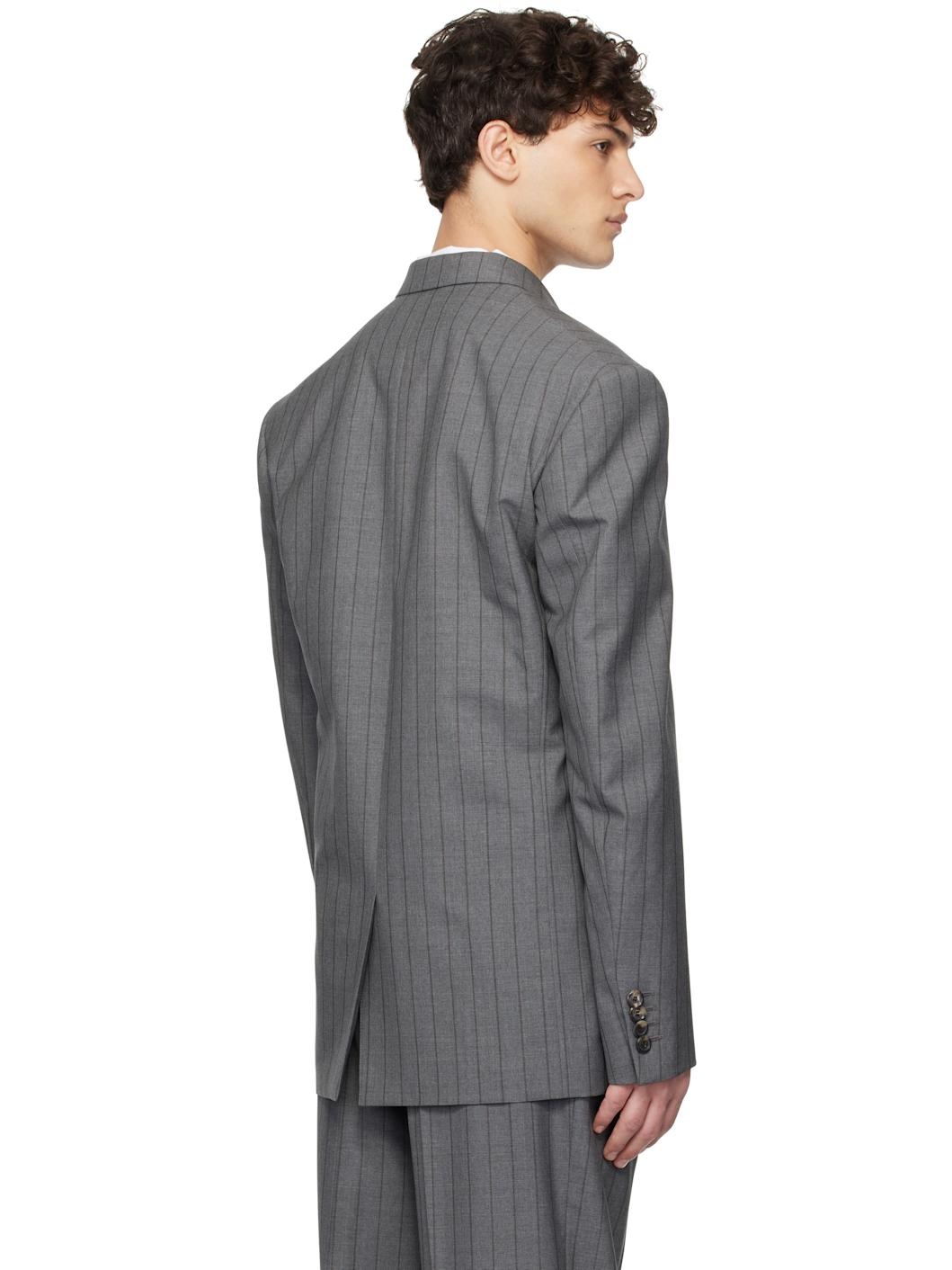 Gray Wool Pinstripe Blazer - 3