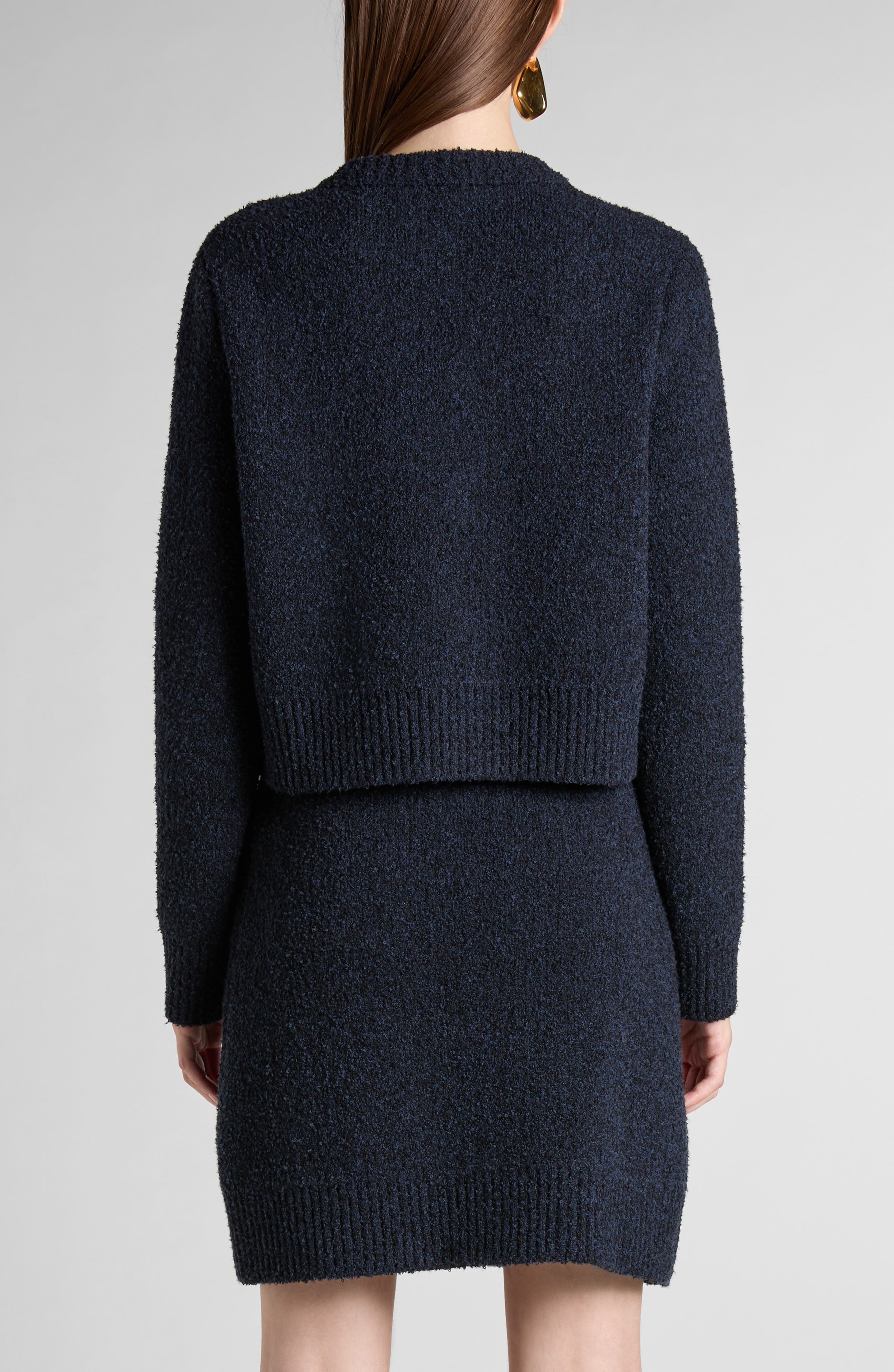 Bottega Veneta Knot Button Bouclé Cardigan in 4121 Navy at Nordstrom - 3