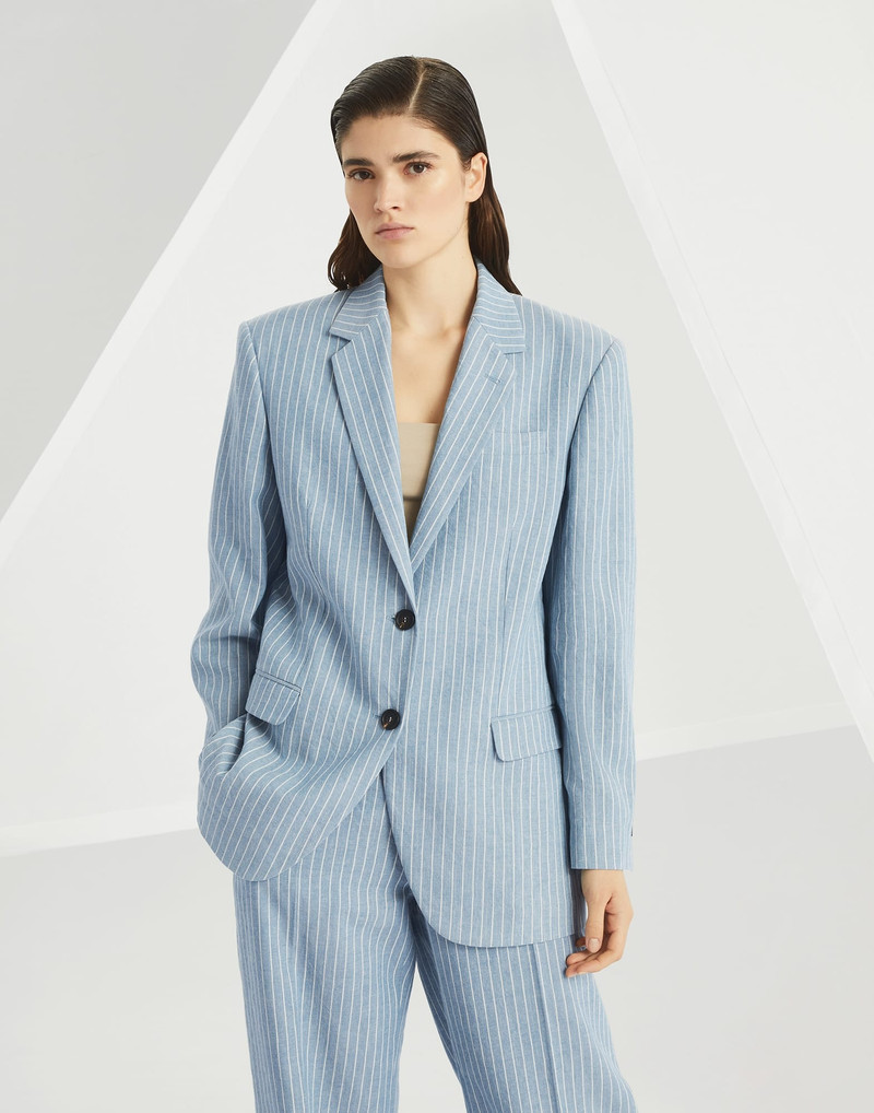 Linen and hemp chalk stripe twill blazer with monili 1