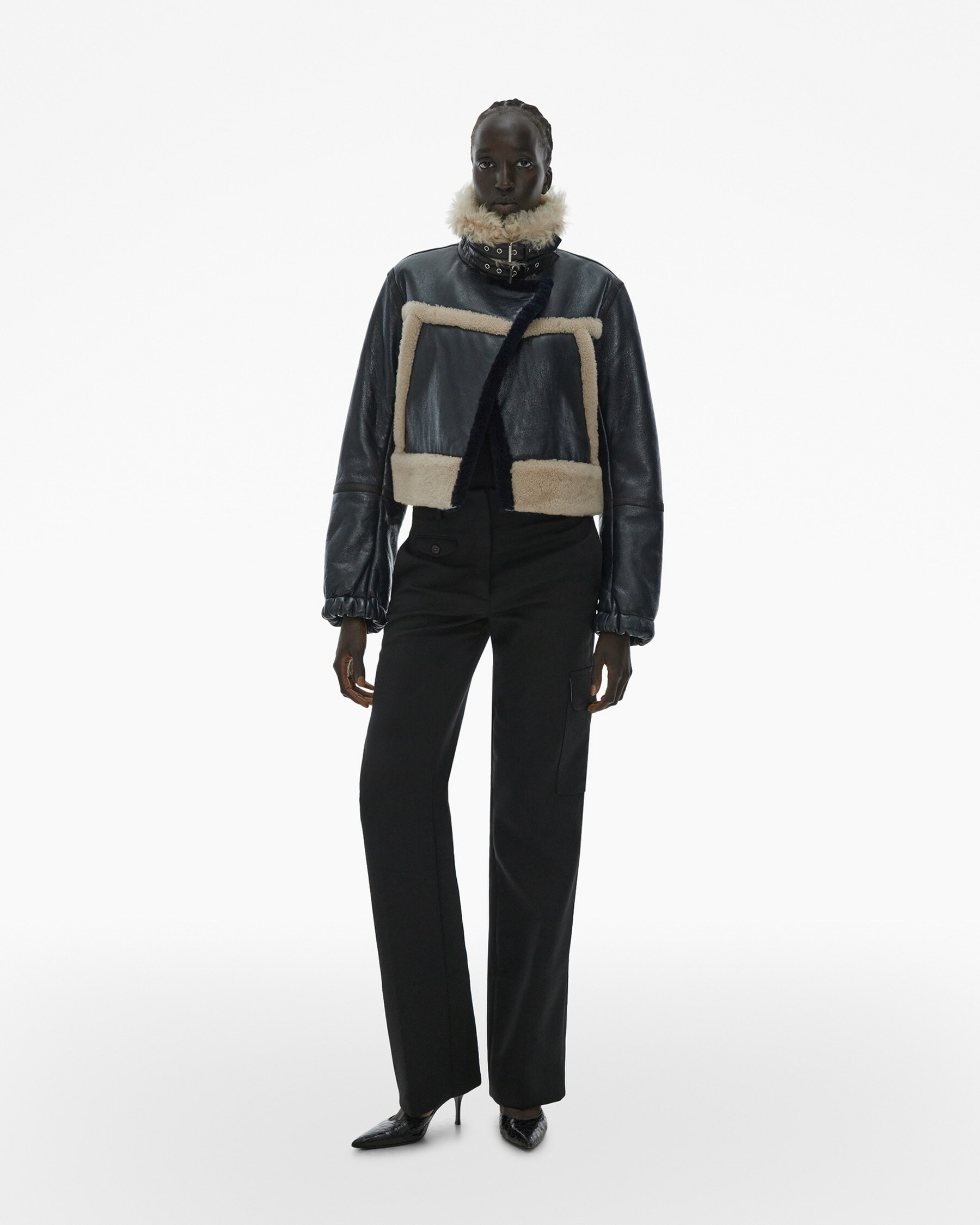 RIBBED SHEARLING AVIATOR JACKET - 2