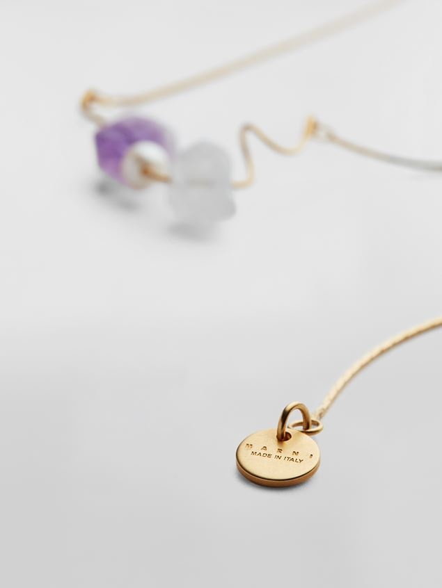 TEARS GOLD-TONE BRASS NECKLACE WITH GLASS AND QUARTZ BEADS - 4