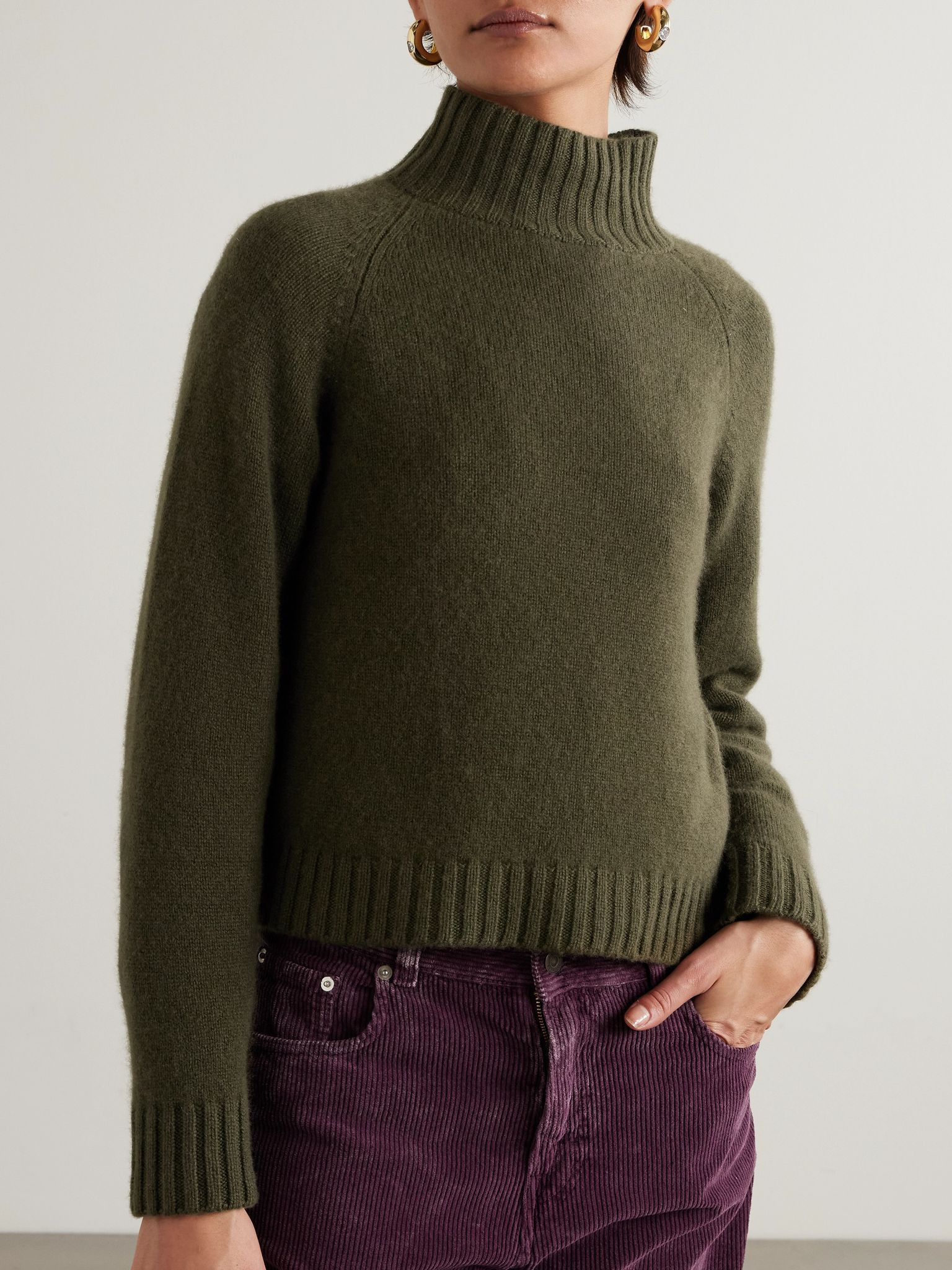 Cropped cashmere turtleneck sweater Green - 3