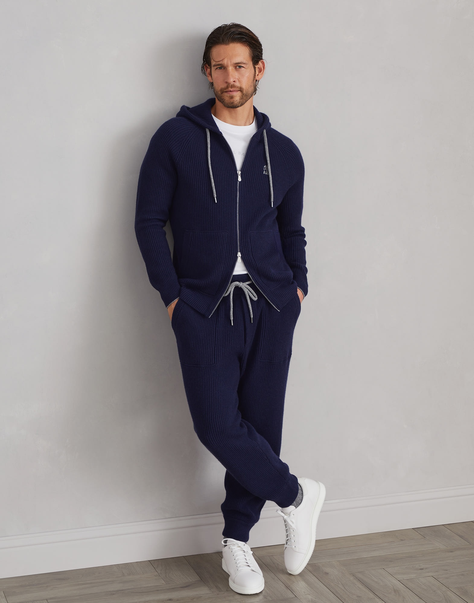 Cashmere English rib knit sweatshirt with hood - 5