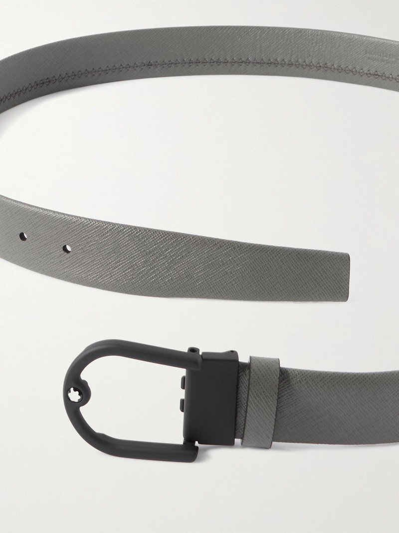 Montblanc 3.5cm Horseshoe Textured-Leather Belt Gray outlook