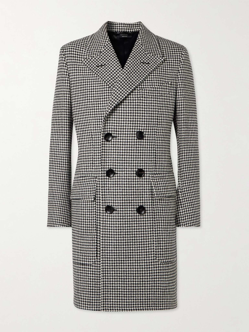 Slim-Fit Double-Breasted Houndstooth Wool Coat 1