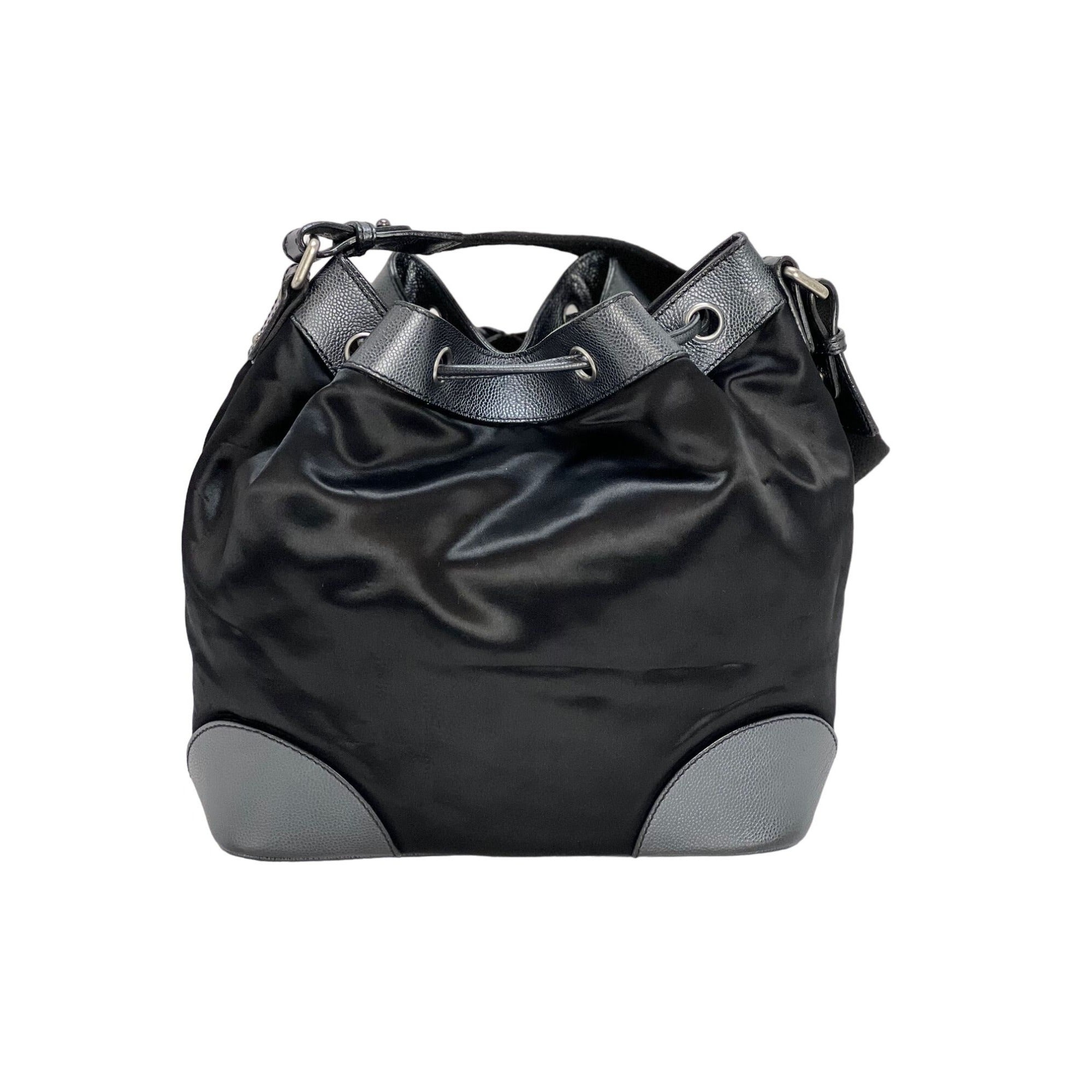CHANEL Satin CC Large Black Bucket Shouler Bag - 2