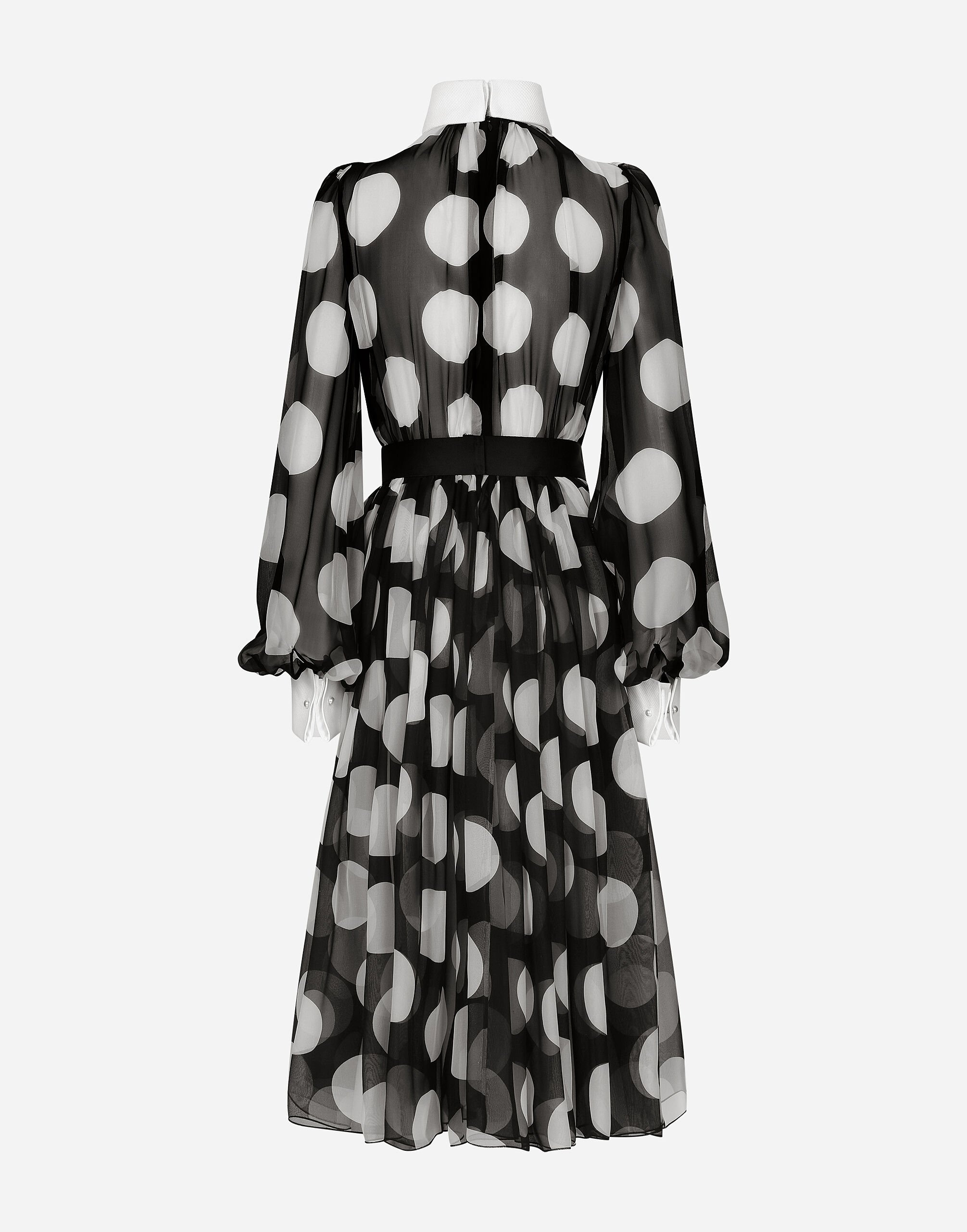 Polka-dot chiffon calf-length dress with piqué details - 2