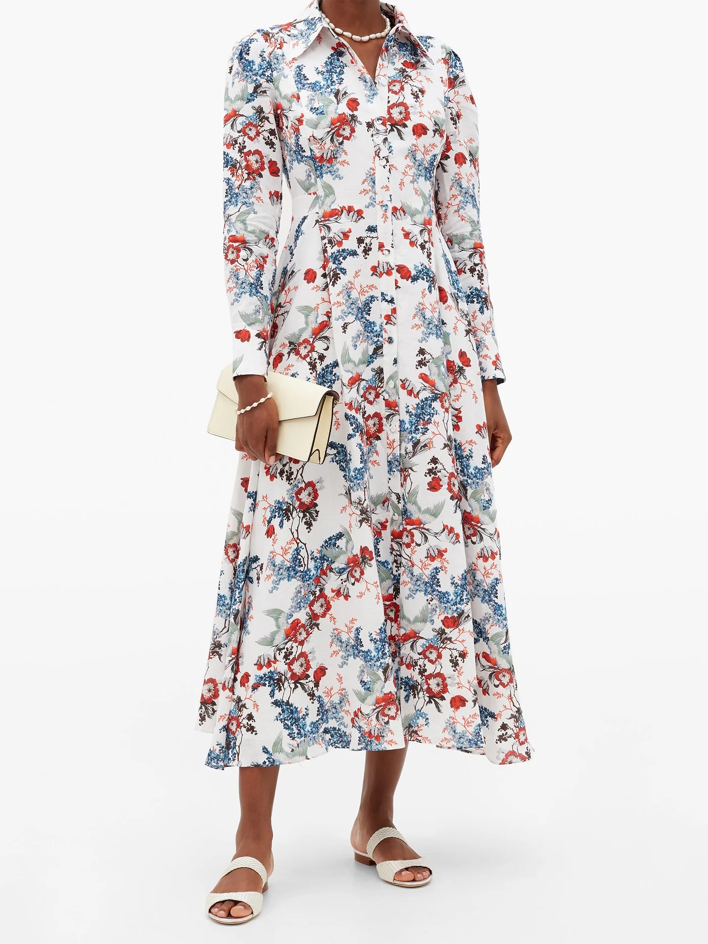 Josianne Bird Blossom-print linen midi shirt dress - 2