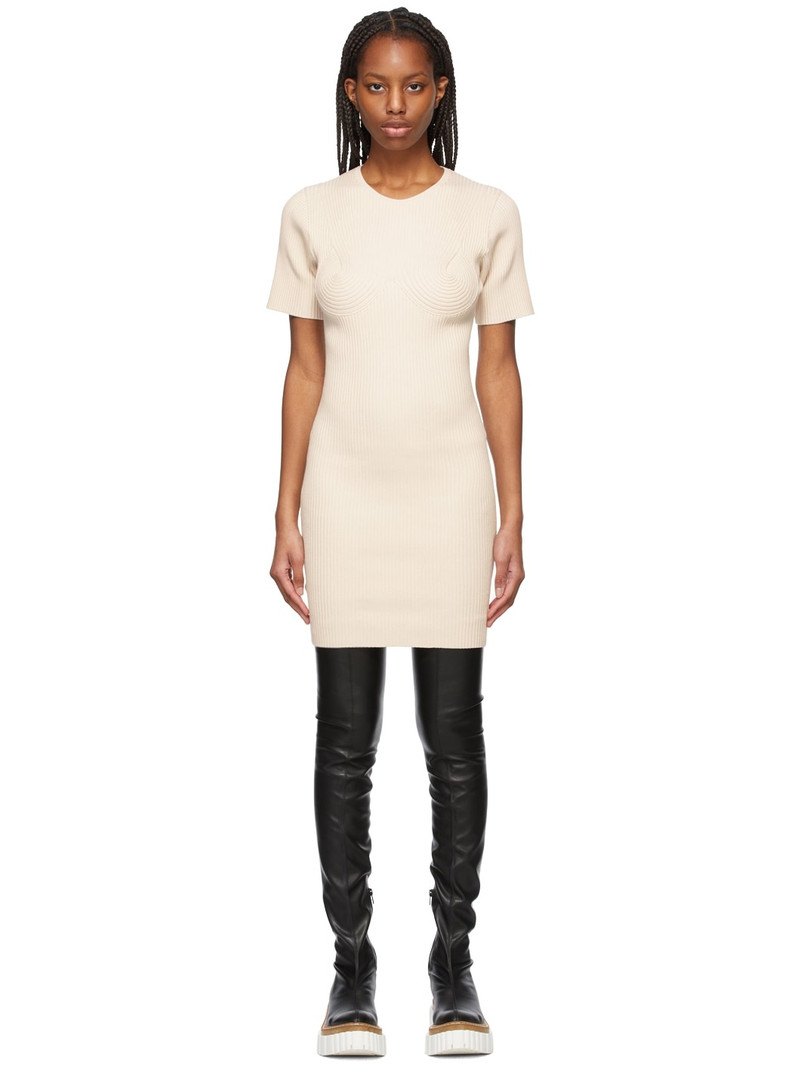 Beige Knit Bustier Dress - 1
