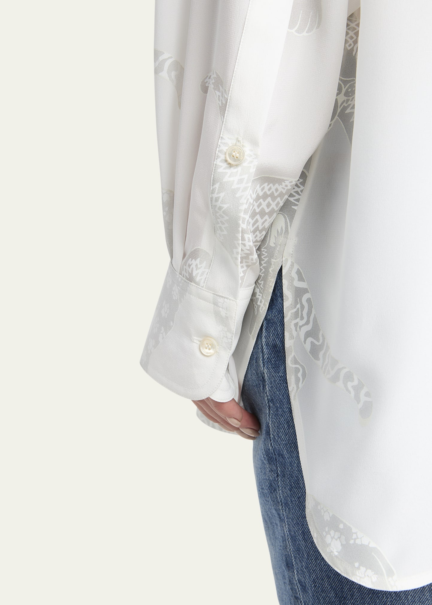 Cat Burnout Button Down Silk Blouse - 5
