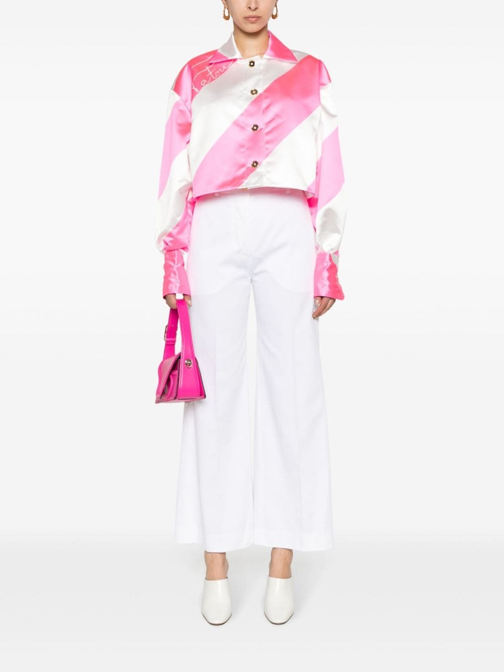 diagonal-striped cropped satin jacket - 2