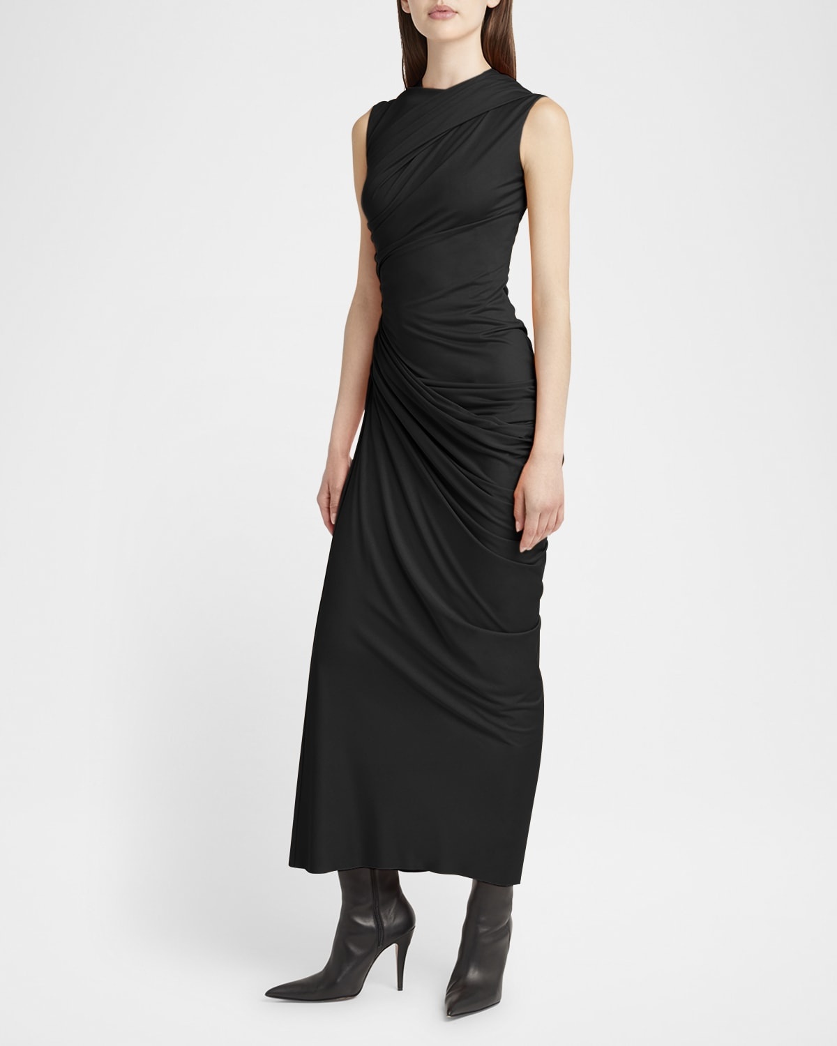 Sleeveless Draped Silk Jersey Midi Dress - 4