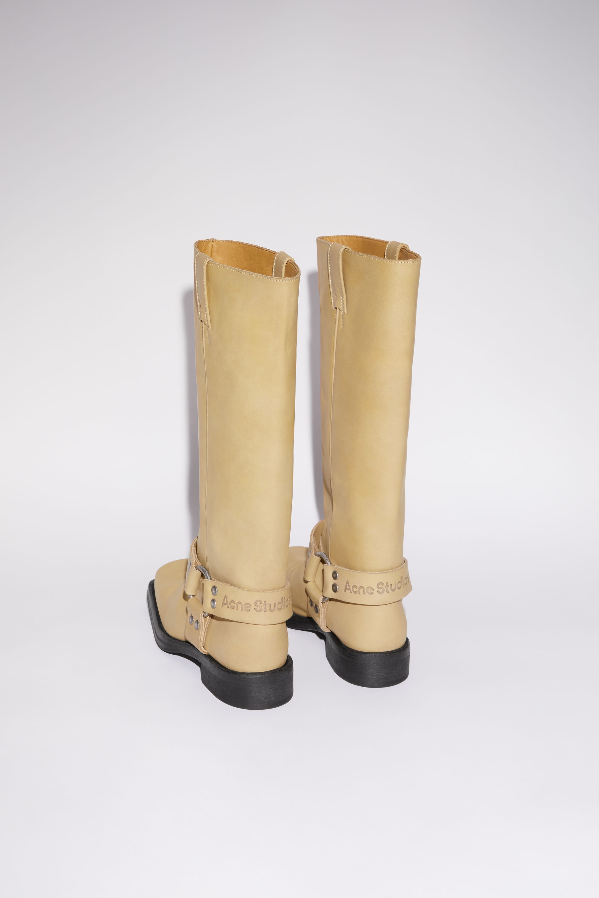 Leather buckle boots - Light beige - 4