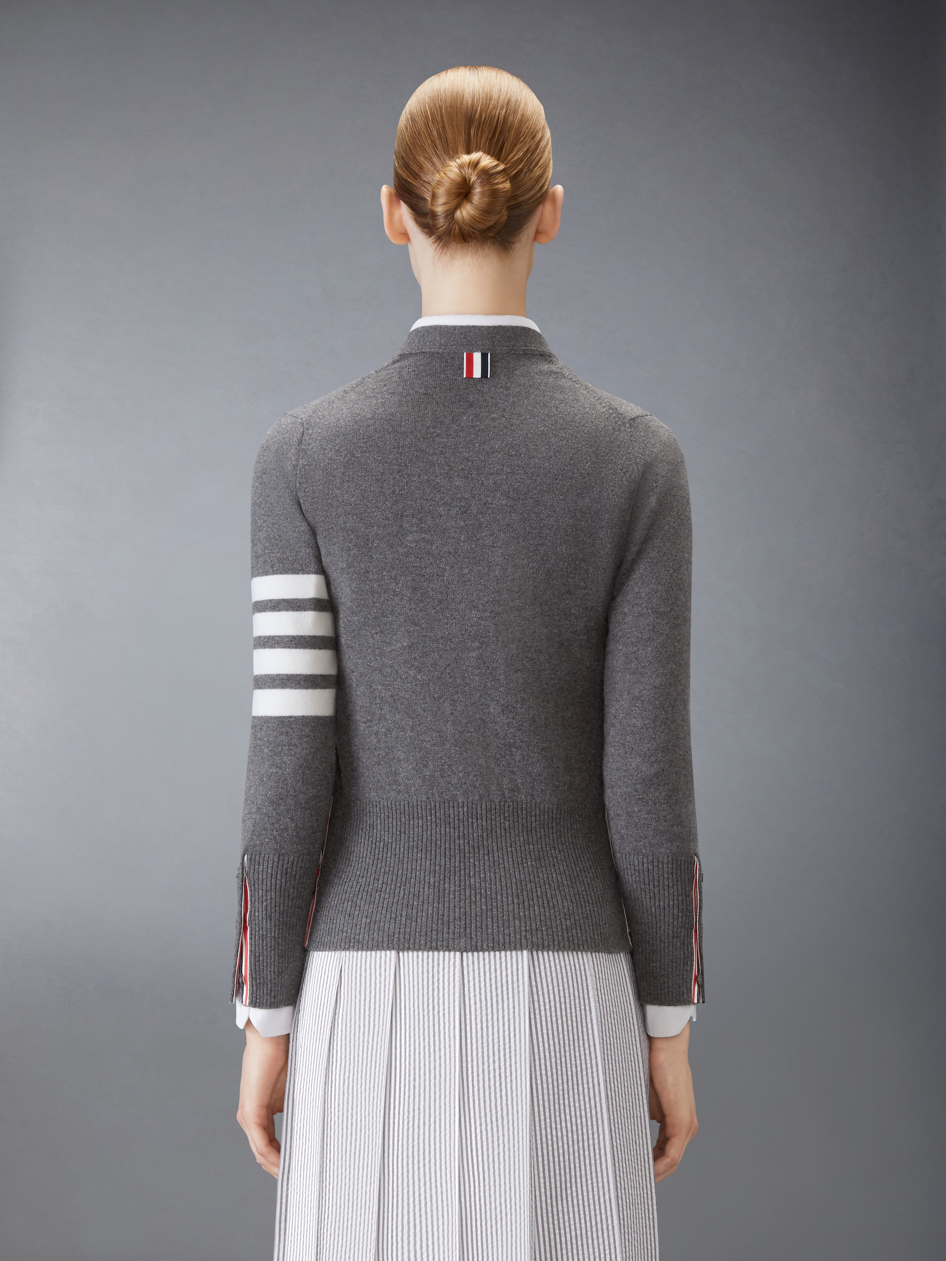 Medium Grey Cashmere 4-Bar V-Neck Cardigan - 3