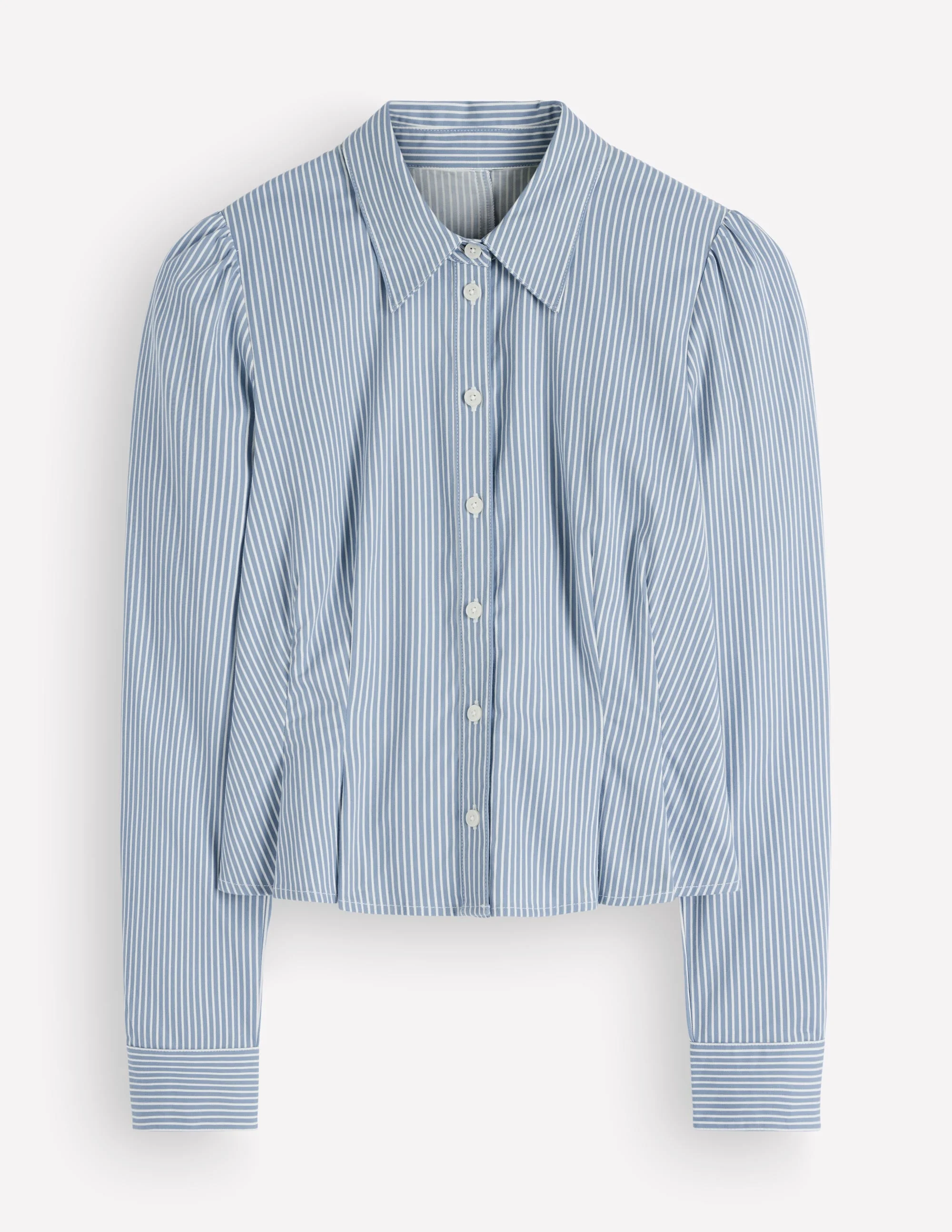 Julia Darted Cotton Shirt-Soft Blue, Ivory Stripe - 1
