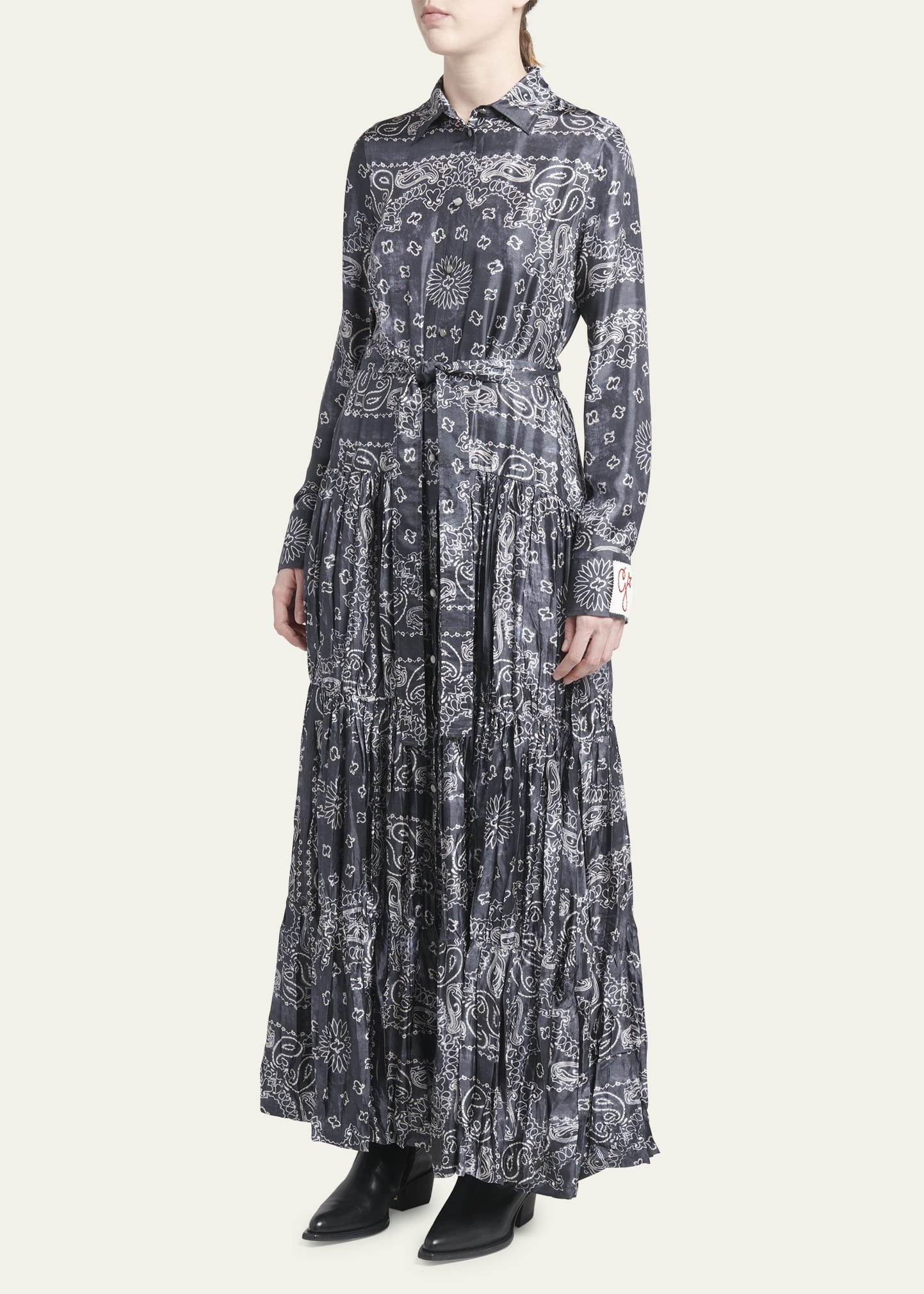 Bandana Print Long Sleeve Maxi Shirtdress - 3